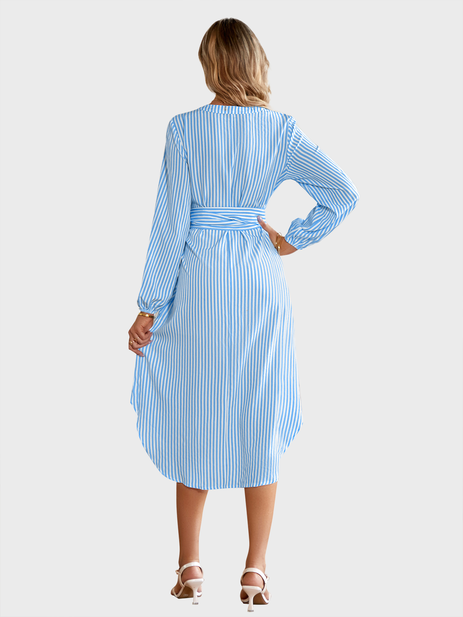 Attracting Stripe V-Neck Shirt Dress