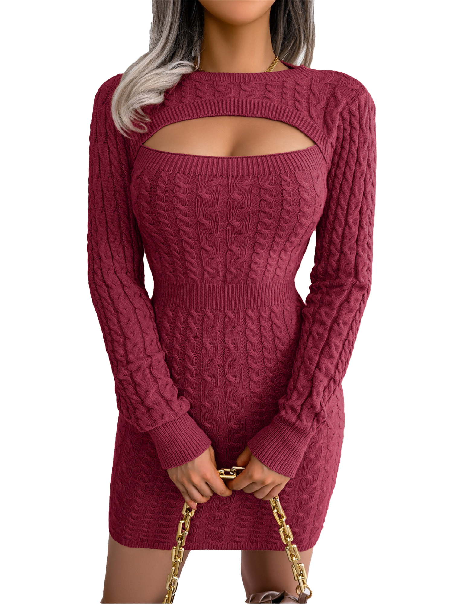 Alluring Cutout Cable Knit Mini Dress