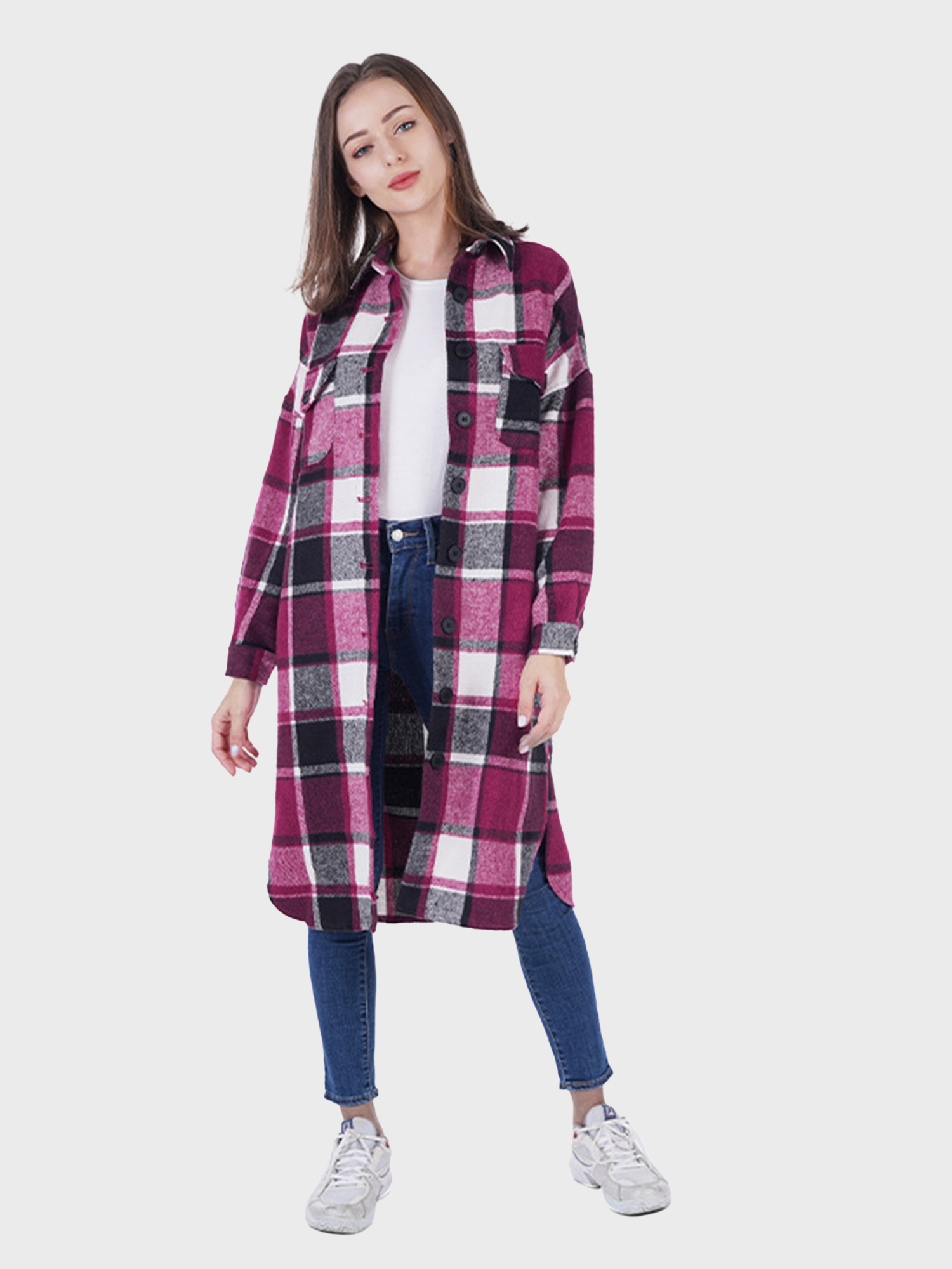 Keep Warm Plaid Tweed Long Shirt