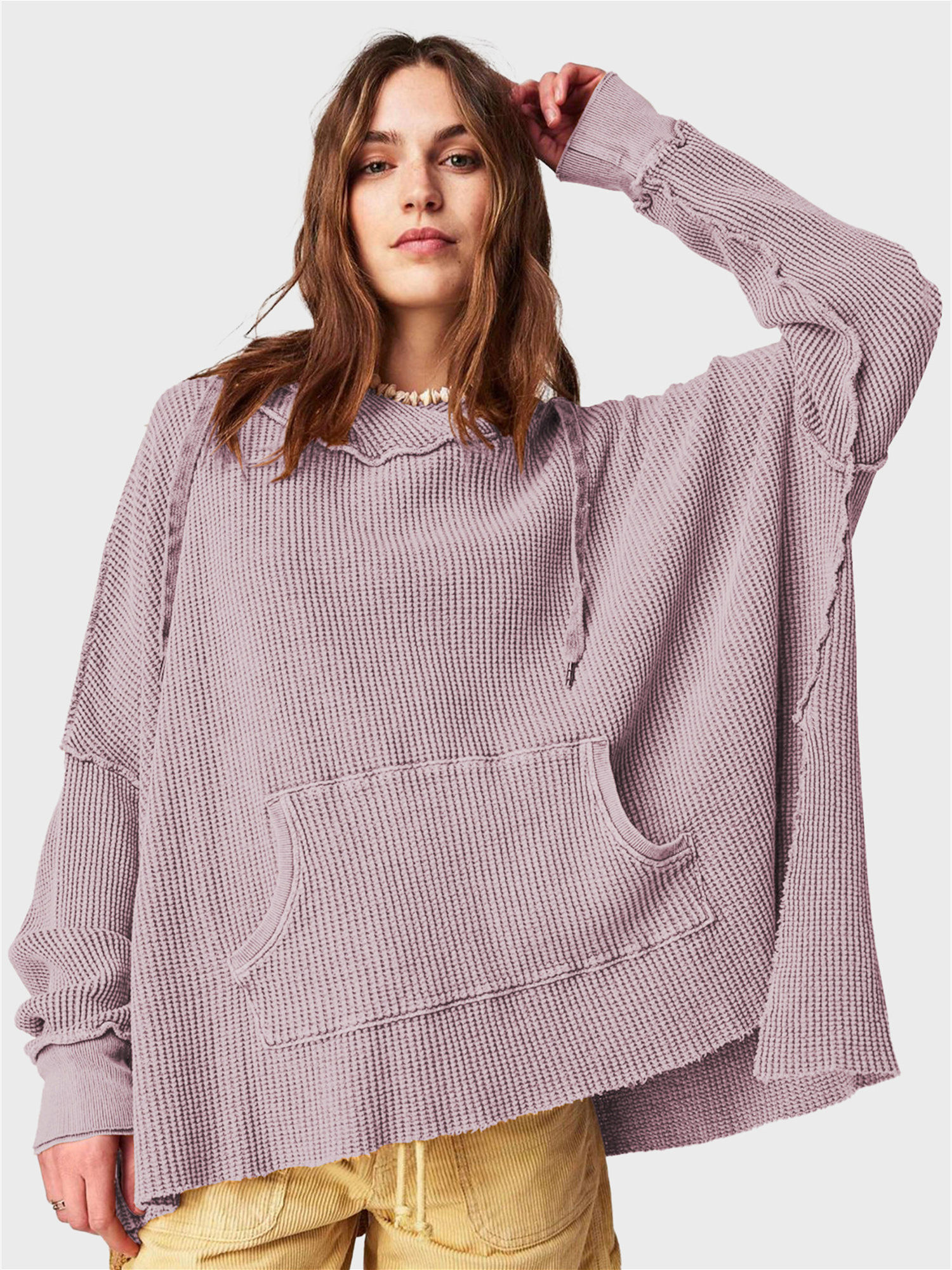 Laid-Back Side Split Waffle Hoodie