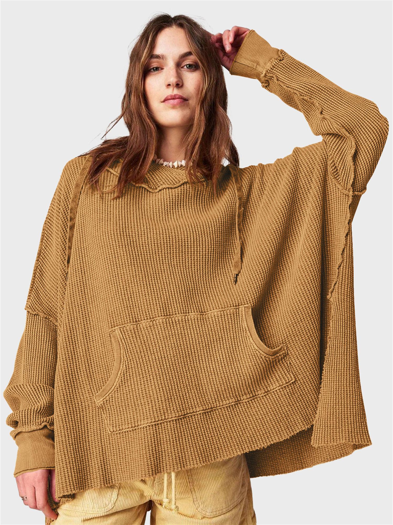 Laid-Back Side Split Waffle Hoodie