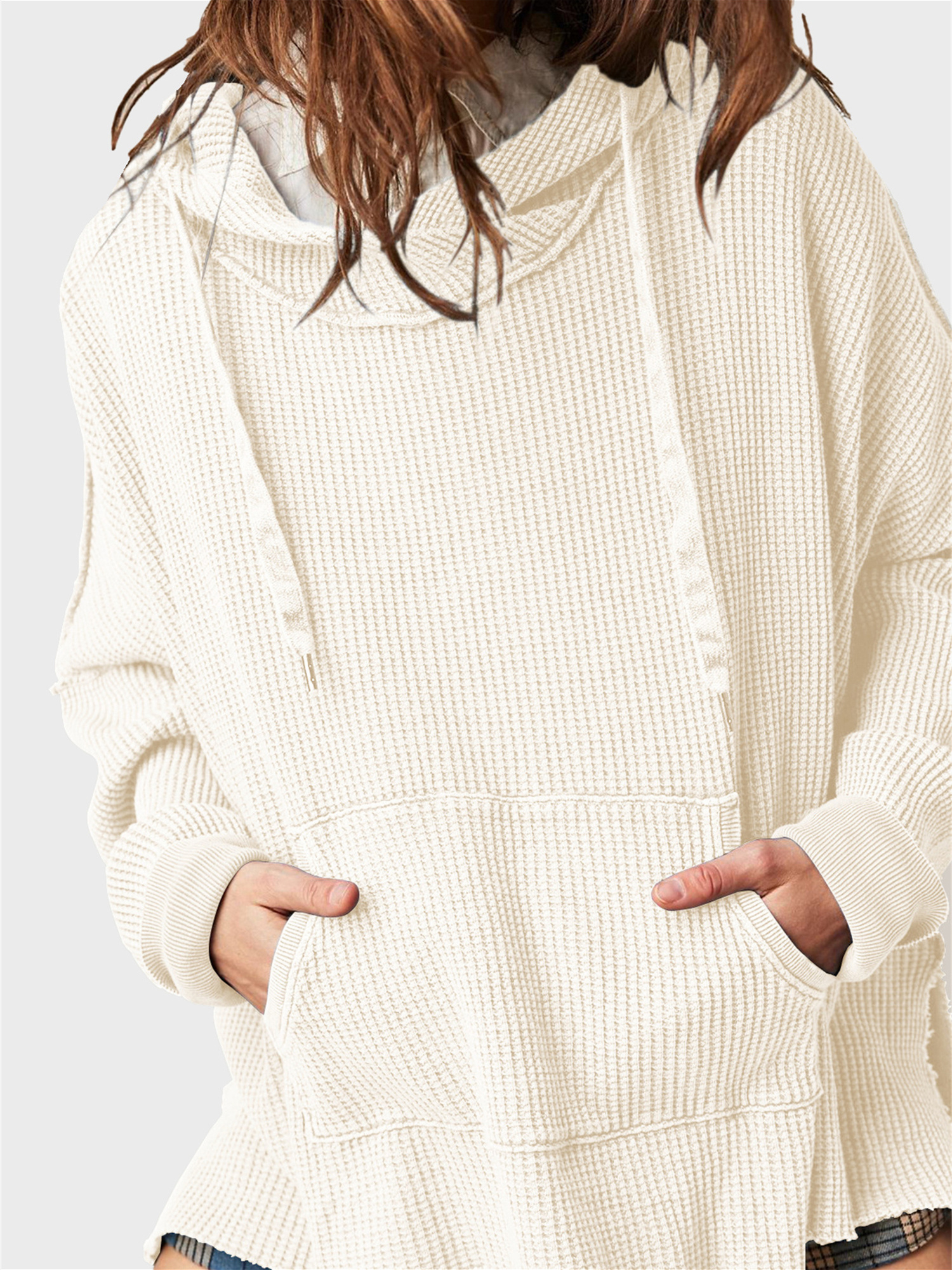 Laid-Back Side Split Waffle Hoodie