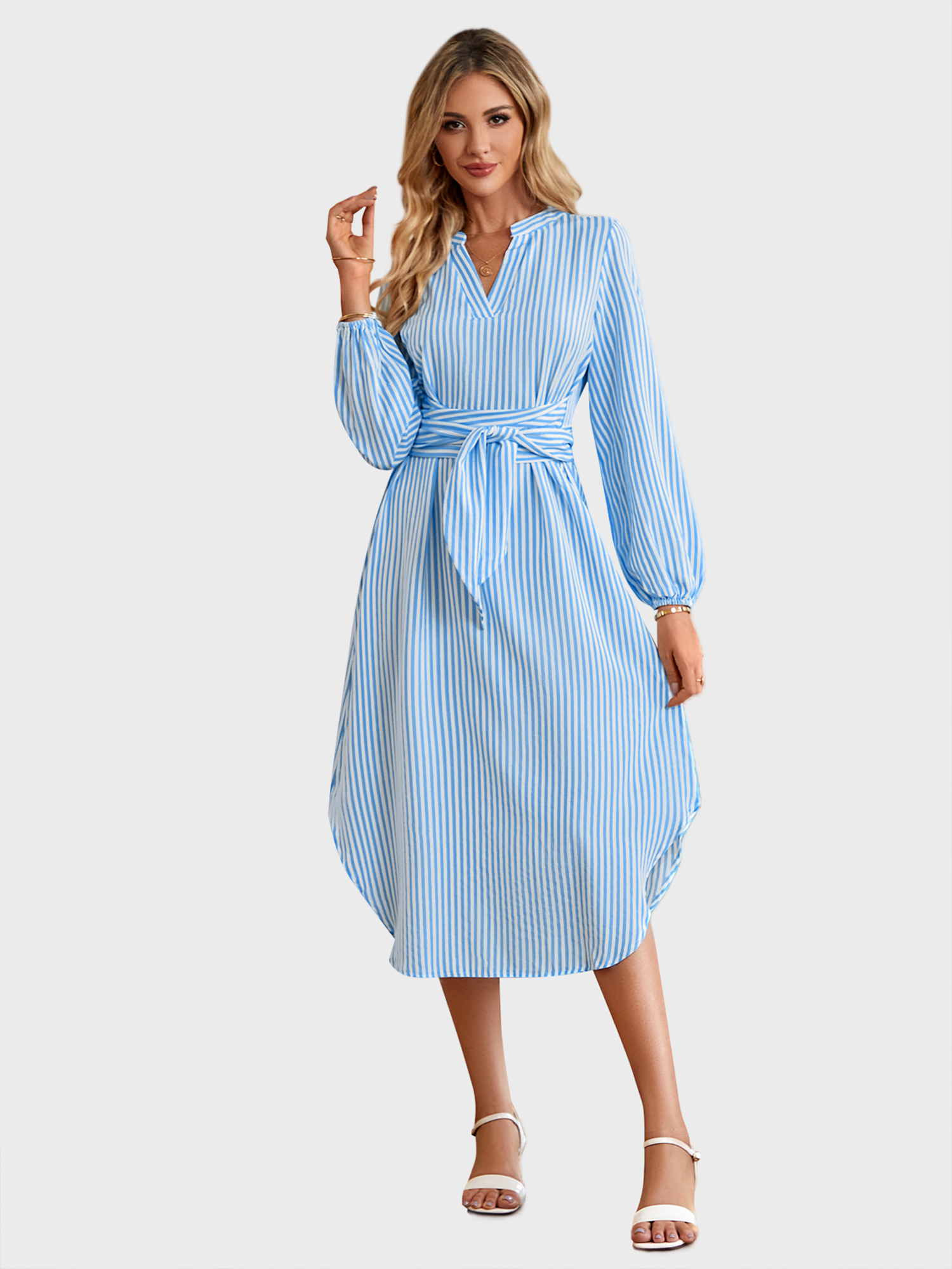 Attracting Stripe V-Neck Shirt Dress