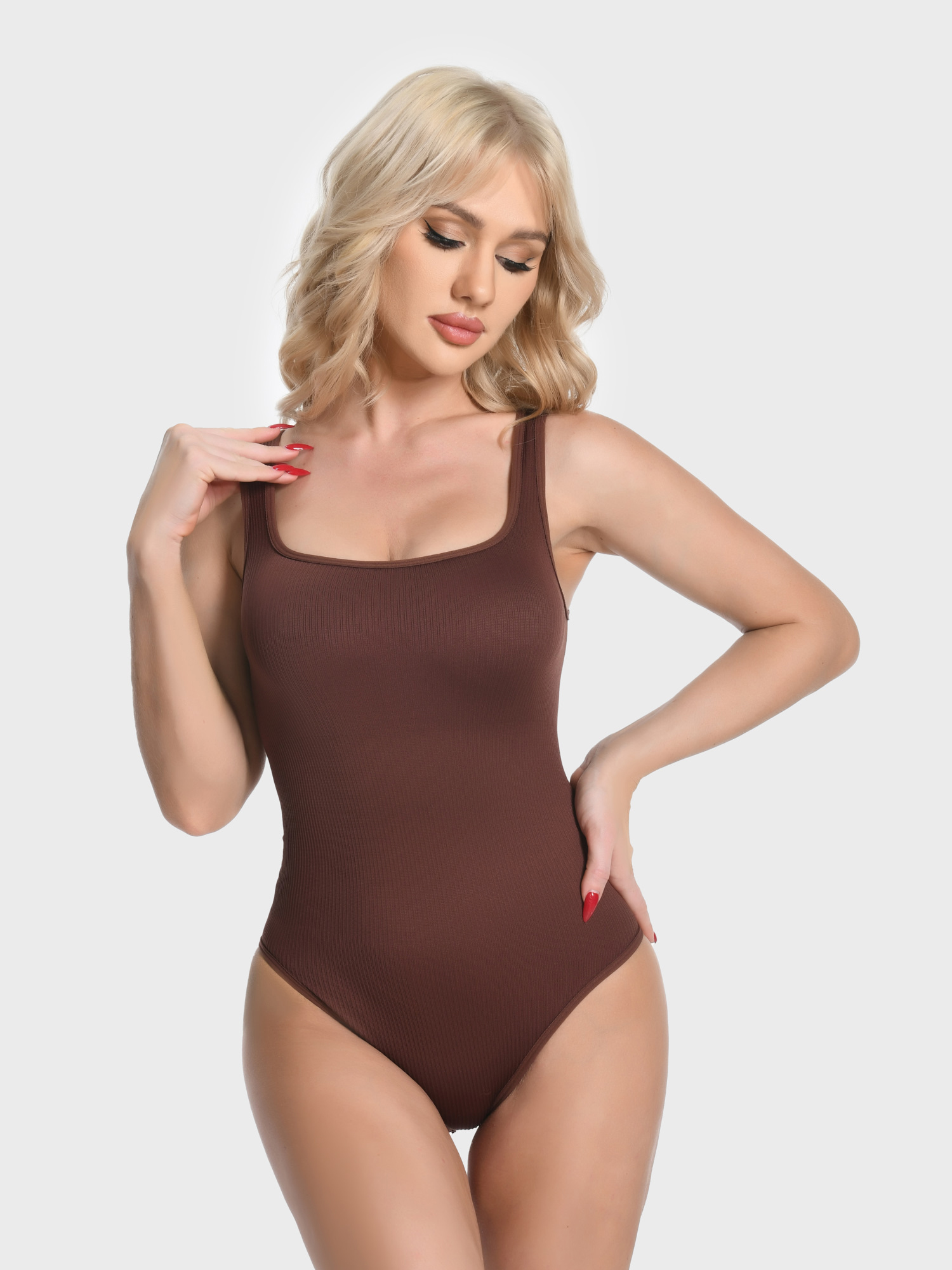Tummy Control Squareneck Ribbed Shaperwear Bodysuit