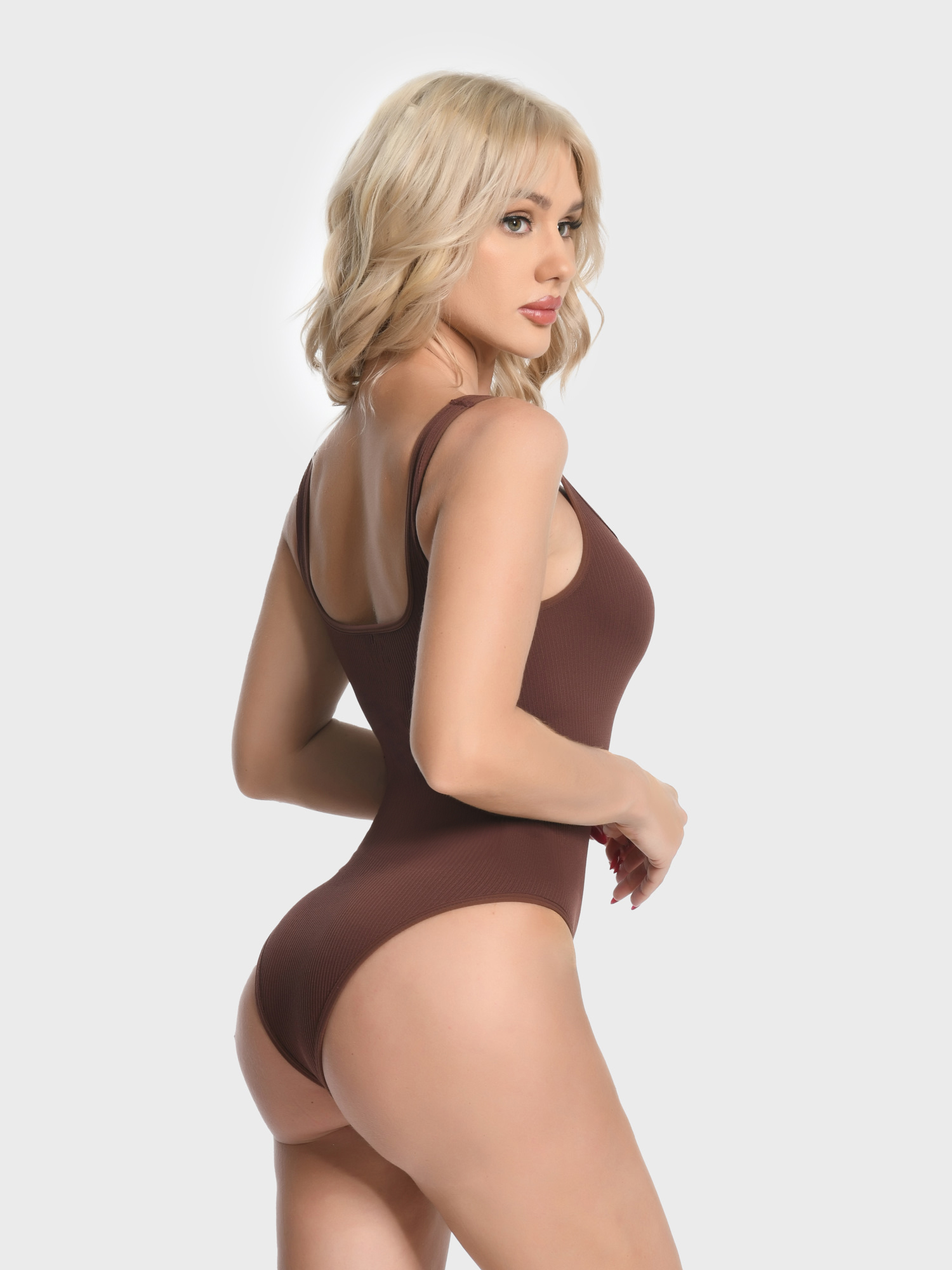 Tummy Control Squareneck Ribbed Shaperwear Bodysuit