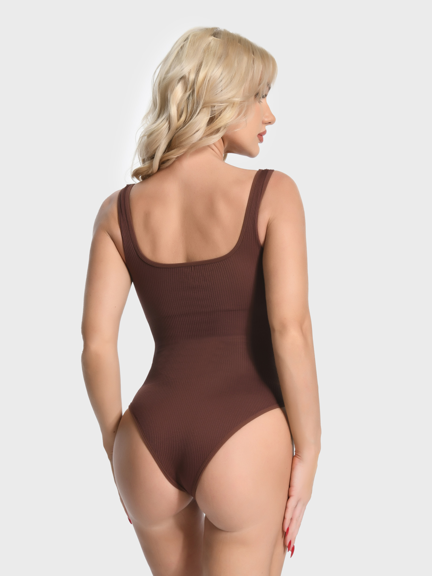Tummy Control Squareneck Ribbed Shaperwear Bodysuit