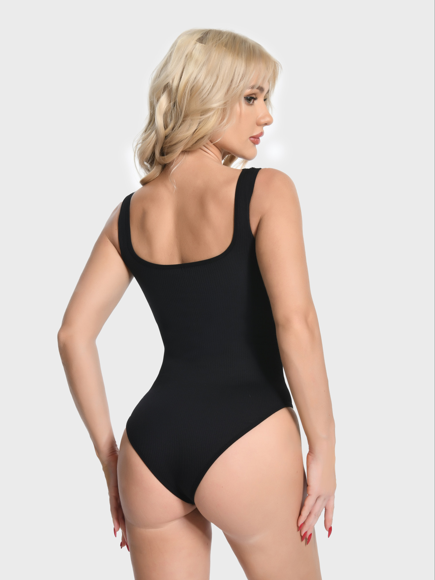 Tummy Control Squareneck Ribbed Shaperwear Bodysuit