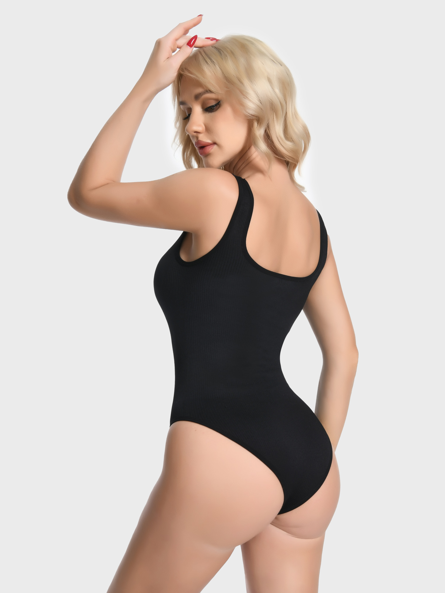 Tummy Control Squareneck Ribbed Shaperwear Bodysuit