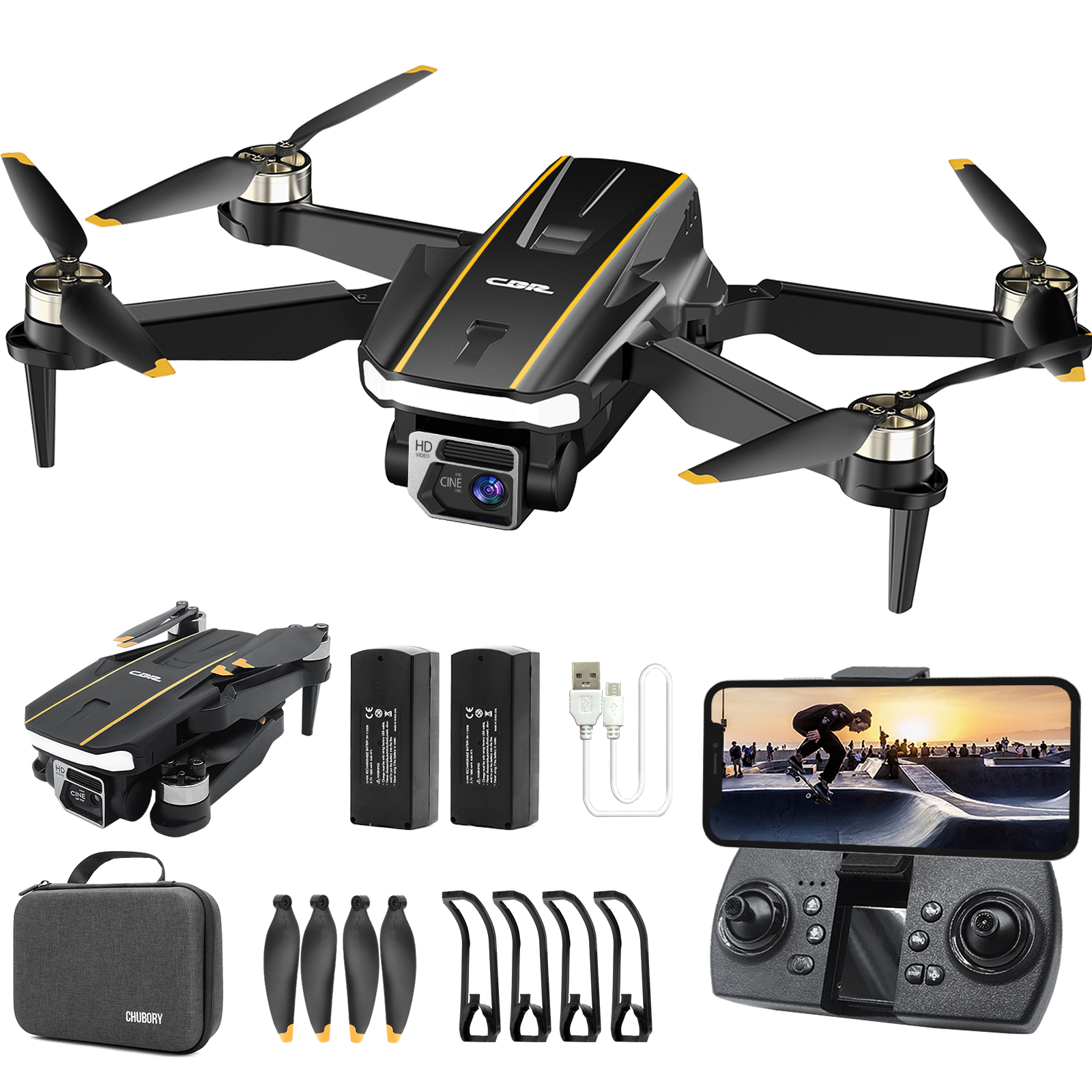 Durable Brushless Motor Drone with Camera for Beginners, CHUBORY A68 WiFi FPV Quadcopter with 1080P HD Camera, Auto Hover, 3D Flips, Headless Mode, Trajectory Flight, 2 Batteries, Carrying Case