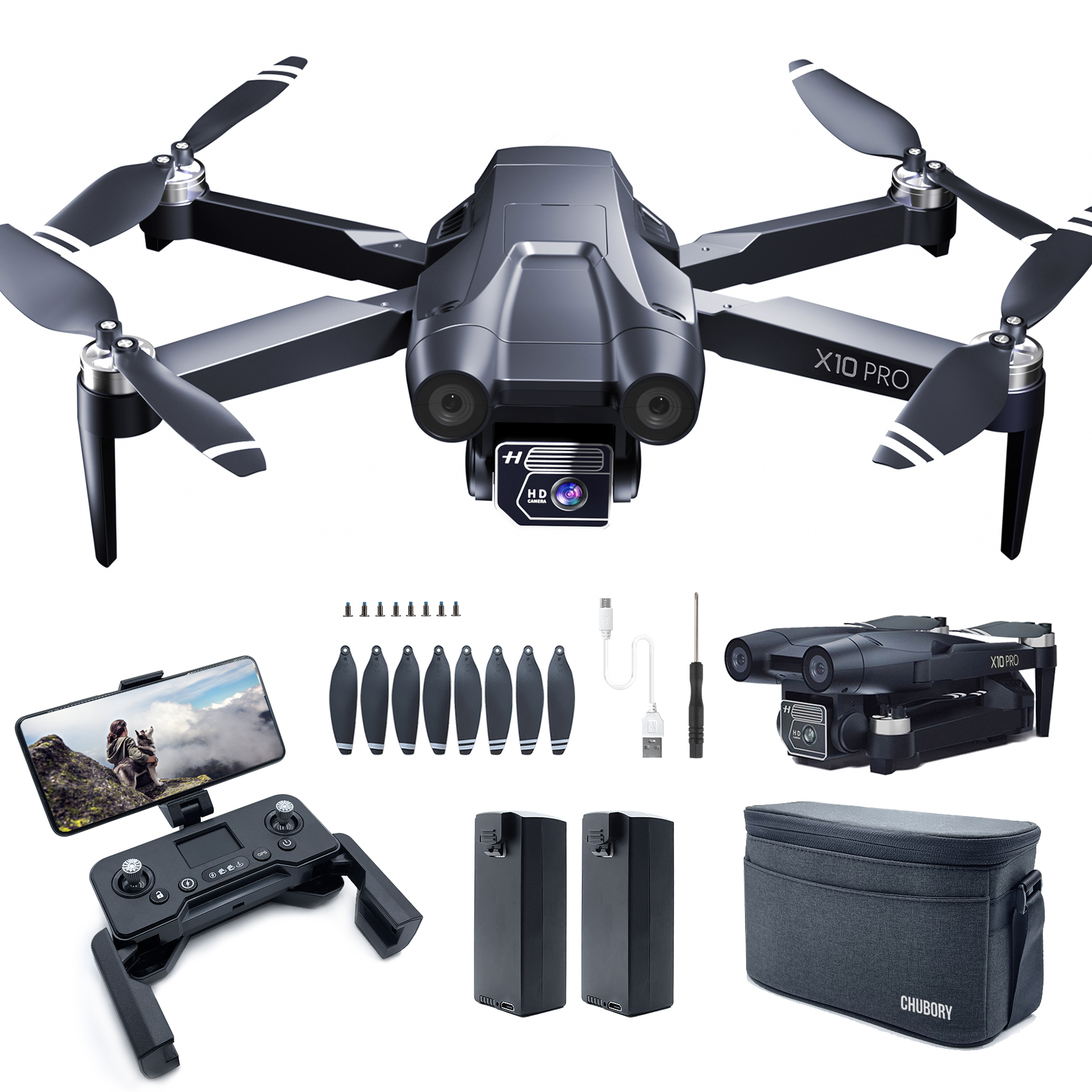 CHUBORY X10 GPS Drone with Camera for Adults 4K UHD, 56 Min Long Flight Time,3280 FT Long Control Range, Auto Return, Follow Me, Brushless Motor, 5G FPV RC Quadcopter for Beginners(<0.55bl)