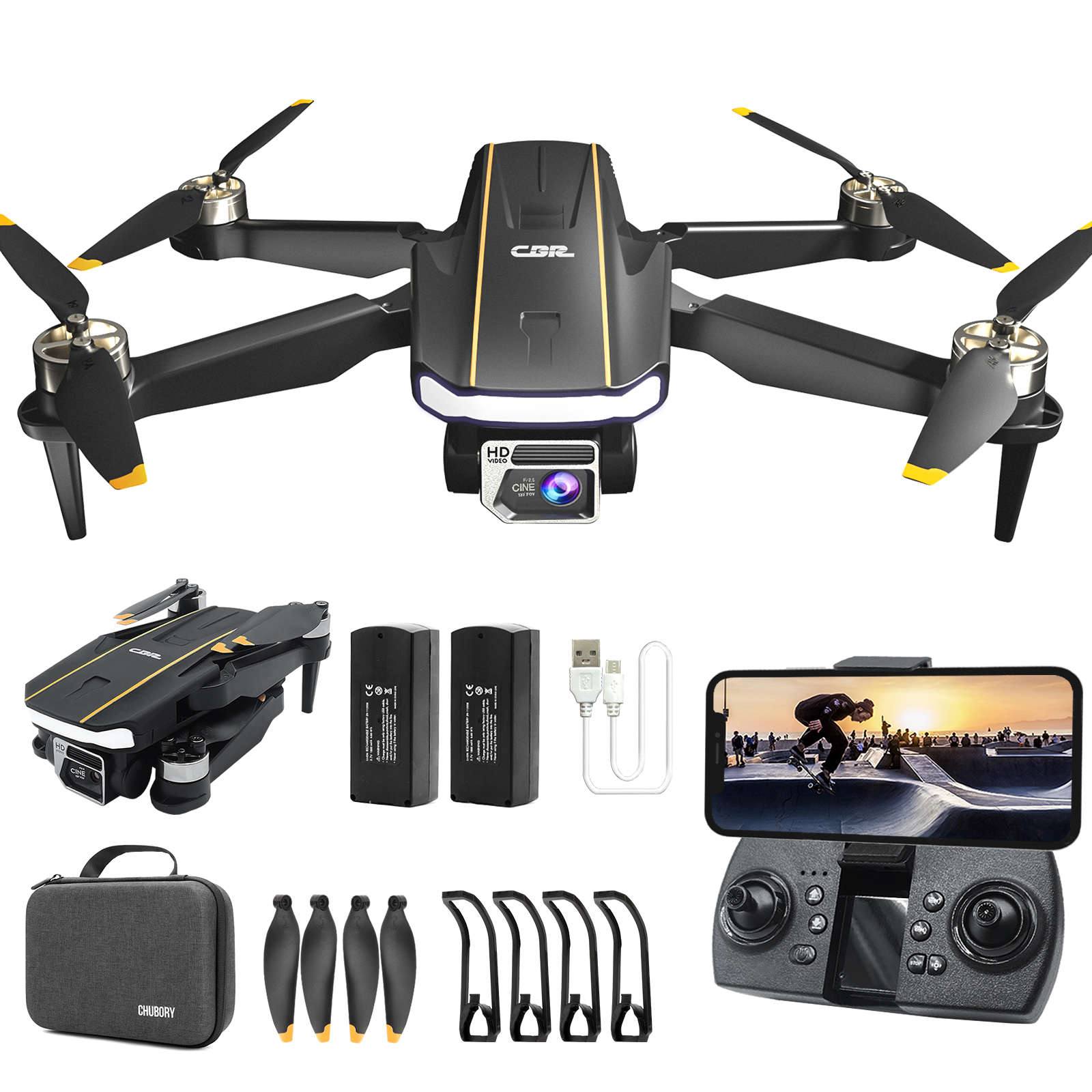 Super Enduring Brushless Motor Drone with Camera for Beginners, CHUBORY A68 WiFi FPV Quadcopter with 2K HD Camera, Auto Hover, 3D Flips, Headless Mode, Trajectory Flight, 2 Batteries
