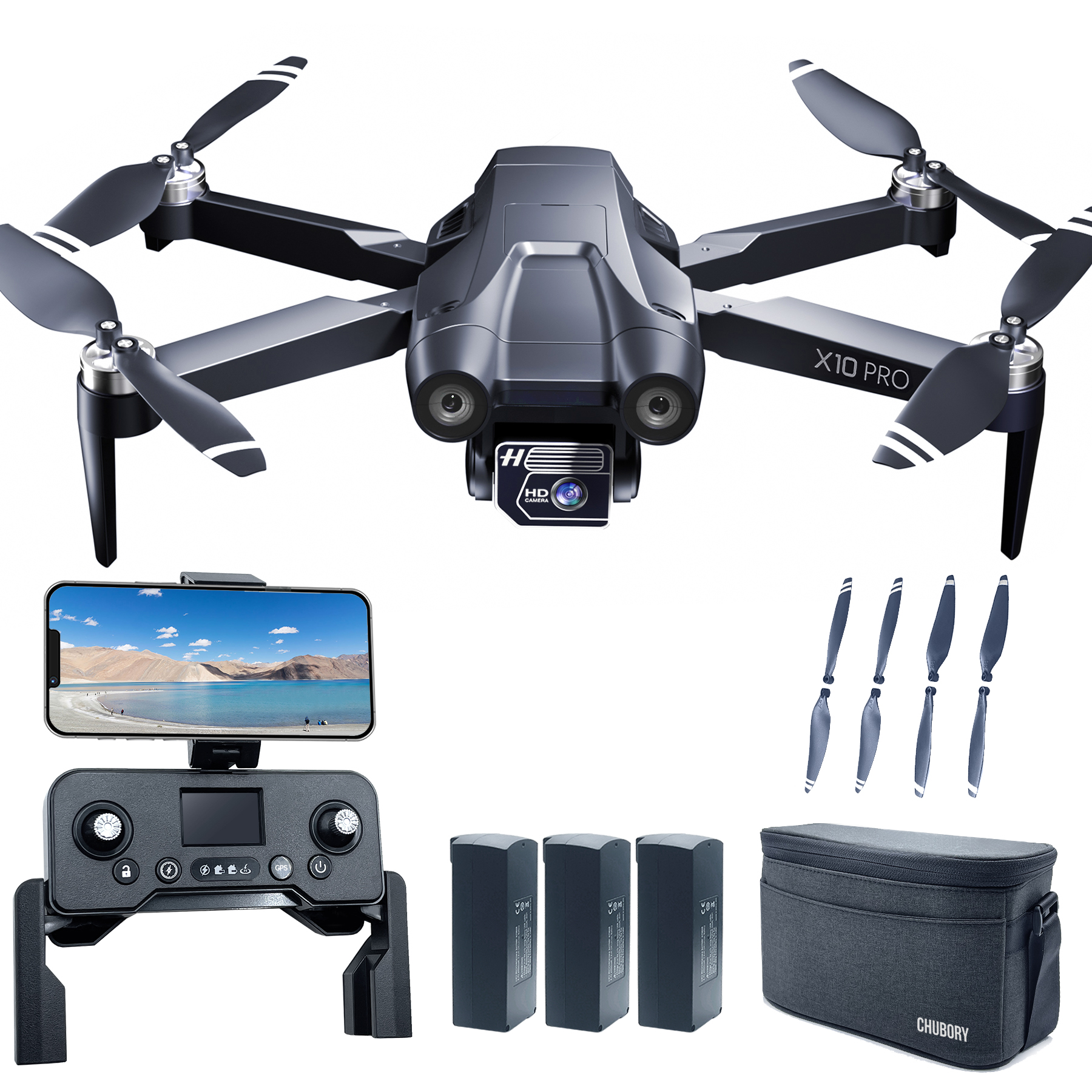 CHUBORY X10 PRO GPS Drone with Camera for Adults 4K UHD, 90 Min Long Flight Time,3280 FT Long Control Range, Auto Return, Follow Me, Brushless Motor, 5G FPV RC Quadcopter for Beginners(<0.55bl)
