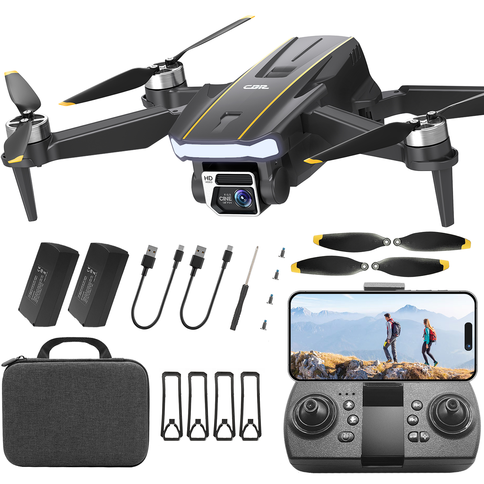 Super Enduring Brushless Motor Drone with Camera for Beginners, CHUBORY A68 WiFi FPV Quadcopter with 2K HD Camera, Auto Hover, 3D Flips, Headless Mode, Trajectory Flight, 2 Batteries