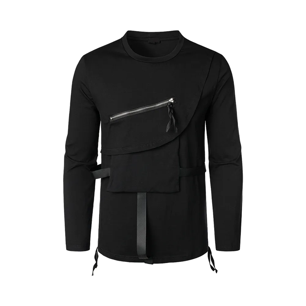 Bolsillo con cremallera de personalidad informal para hombre, manga larga