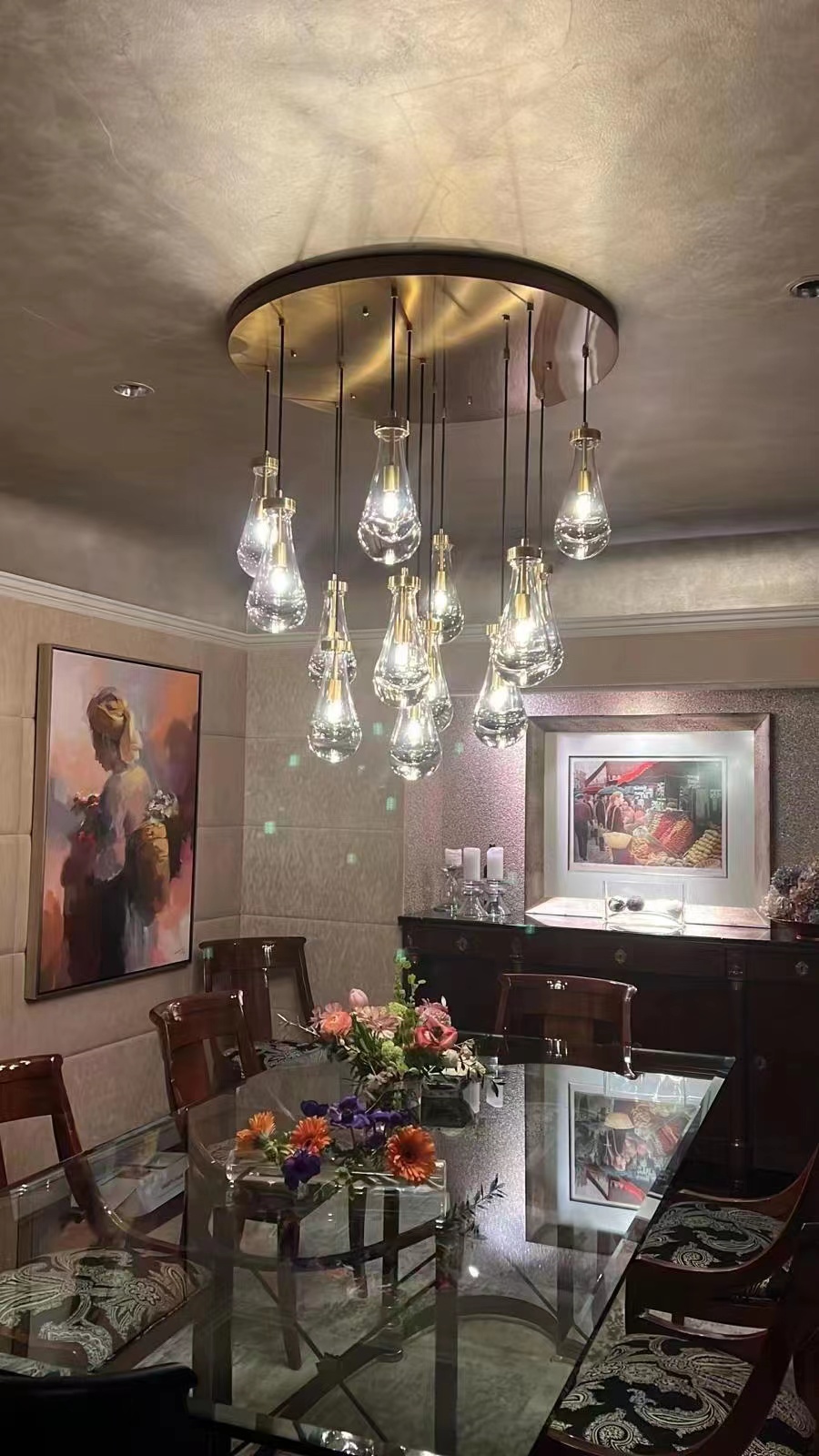 Raindrop Glass Round Chandelier 36"