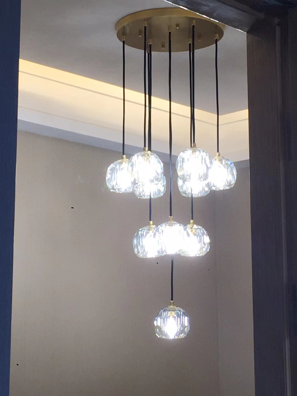 Bouble De  Crystal Round Cluster Chandelier 14"