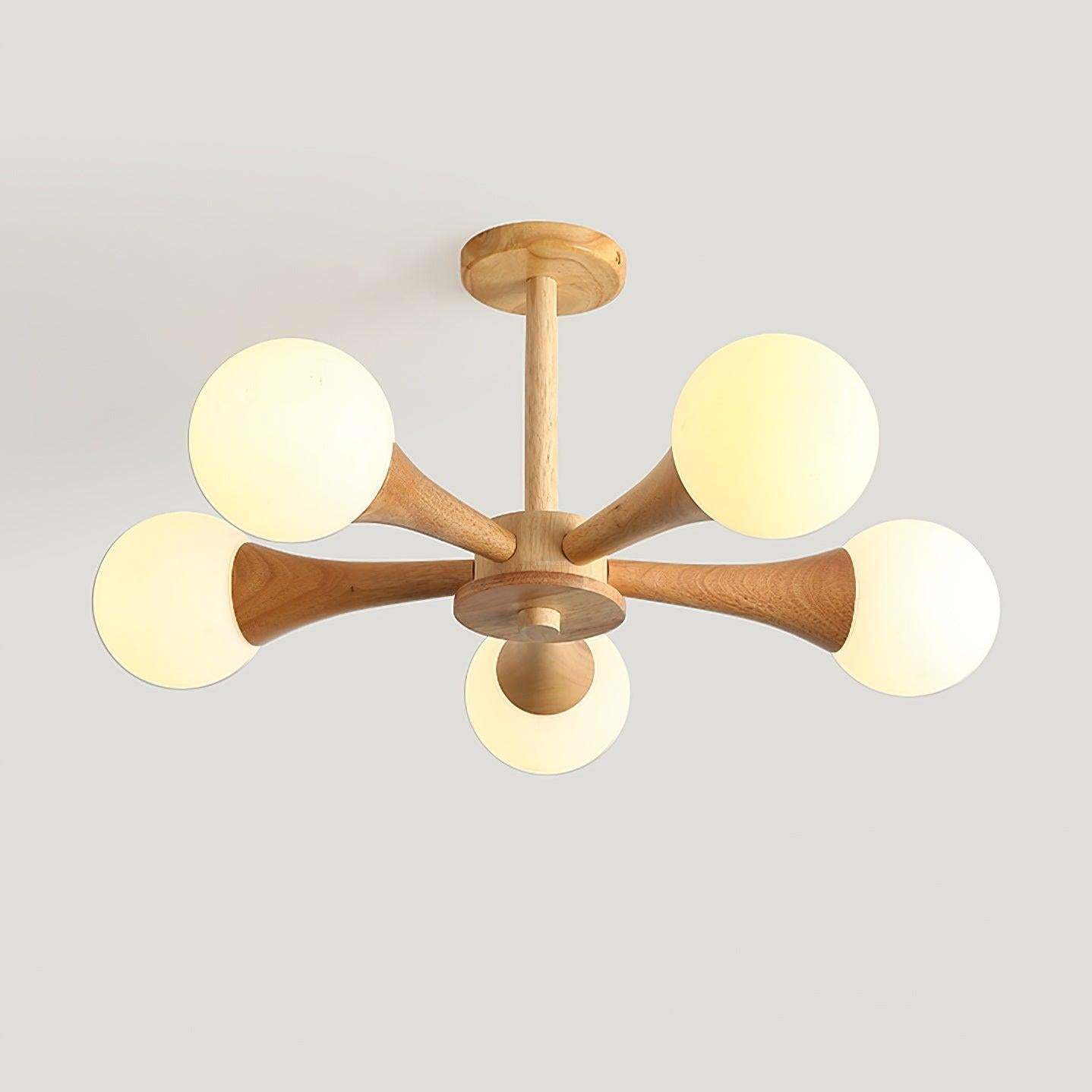 Wooden Nera Chandelier with 3/4/5 heads-Sylvia Space