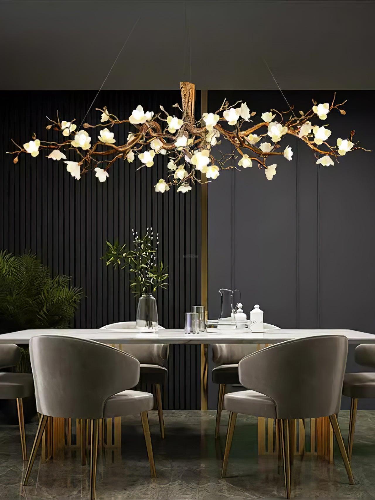 Flower Bloom Branch Type Brass Chandelier-Sylvia Space
