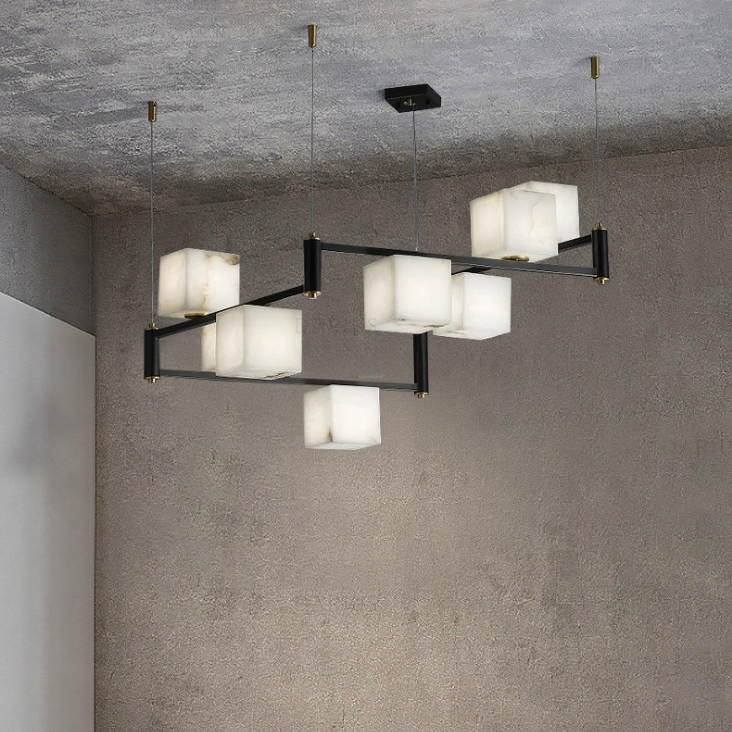 Alabaster Square Box Chandelier with 4/5/6/8/9 heads-Sylvia Space
