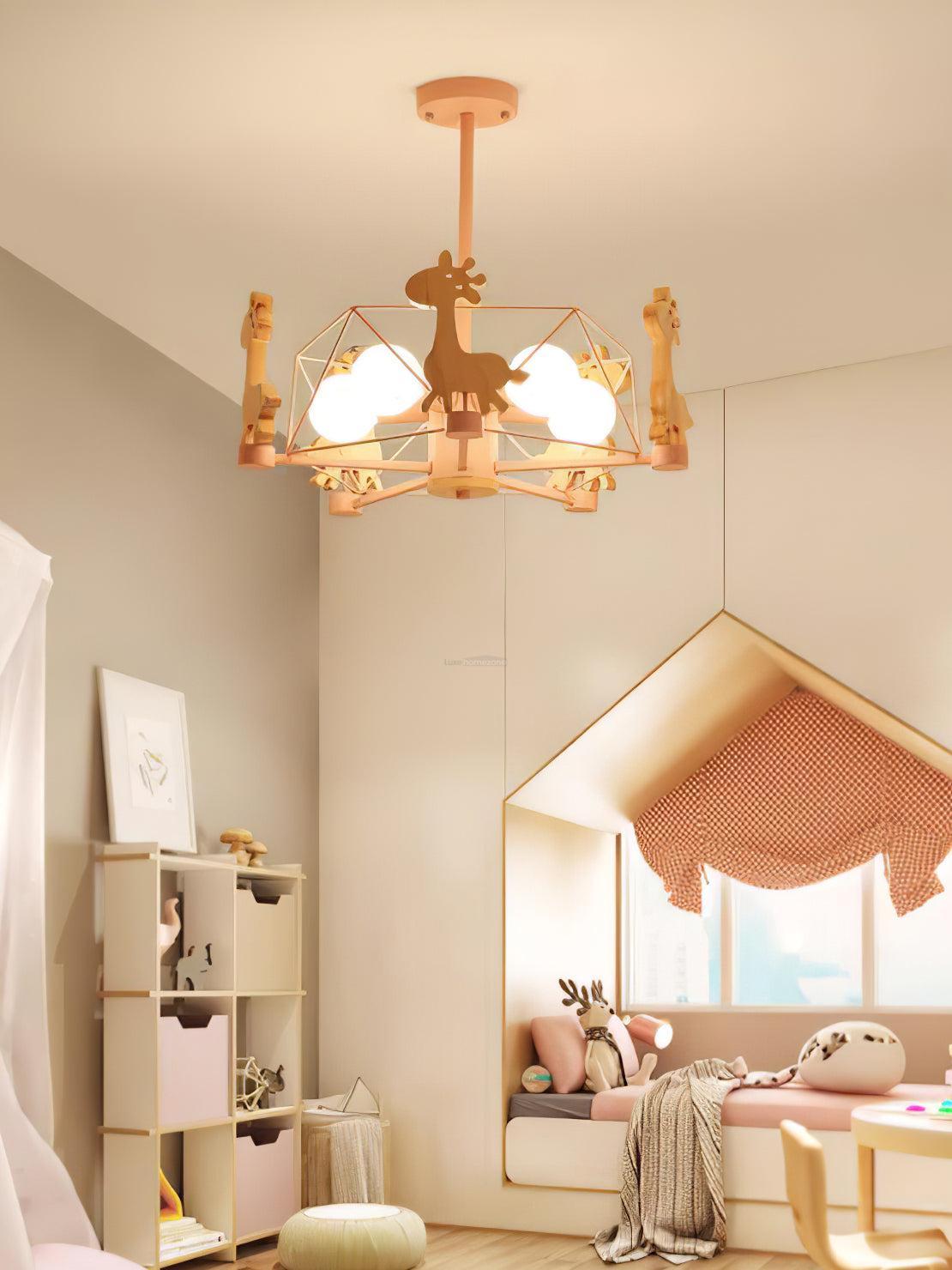 Lovely Deer Wooden Chandelier ∅ 20.8″-Sylvia Space