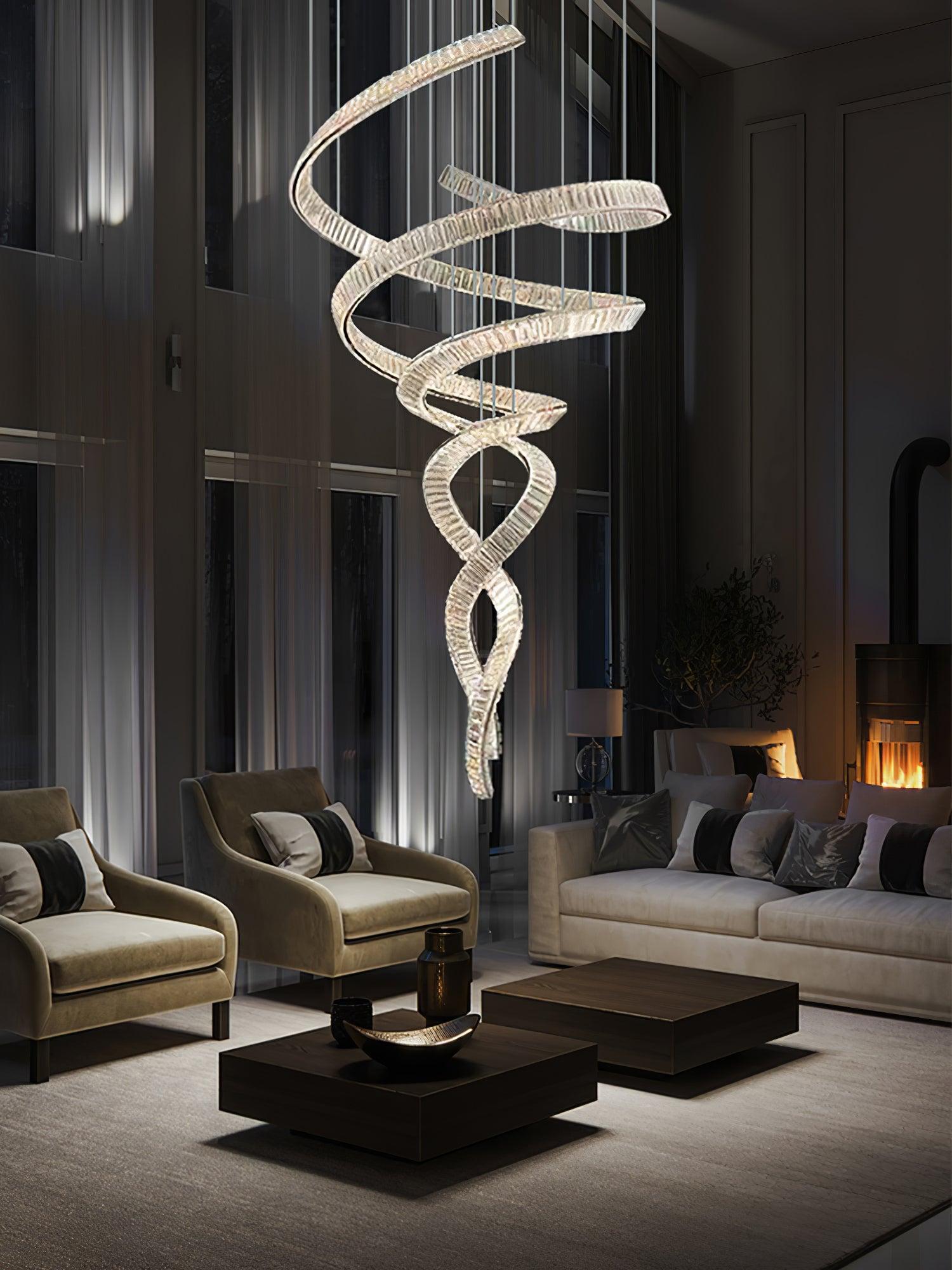 Long Spiral Crystal Chandelier ∅ 31.5″-Sylvia Space
