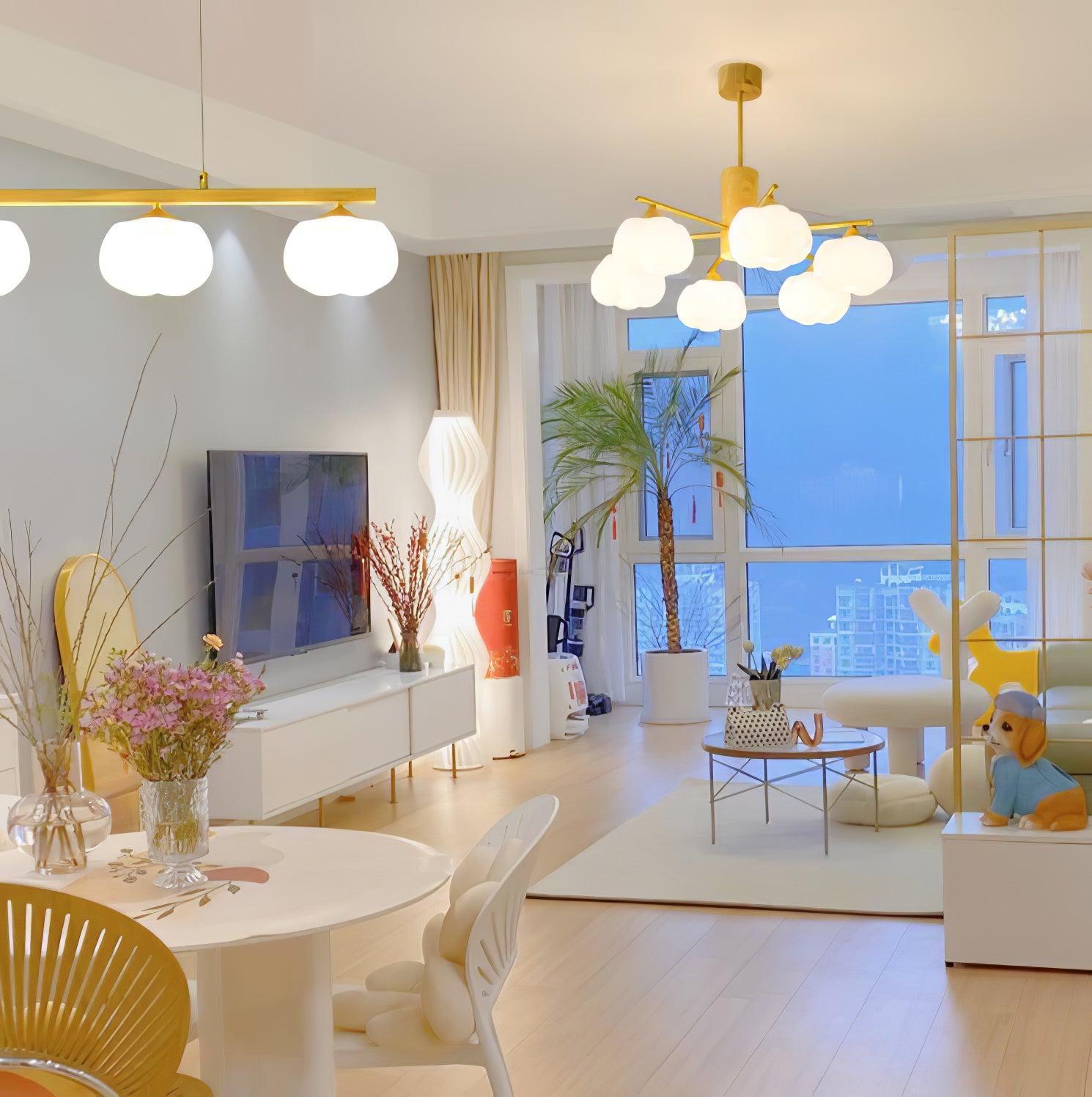 Wooden Cotton Balls Chandelier with 5/8 lamps-Sylvia Space