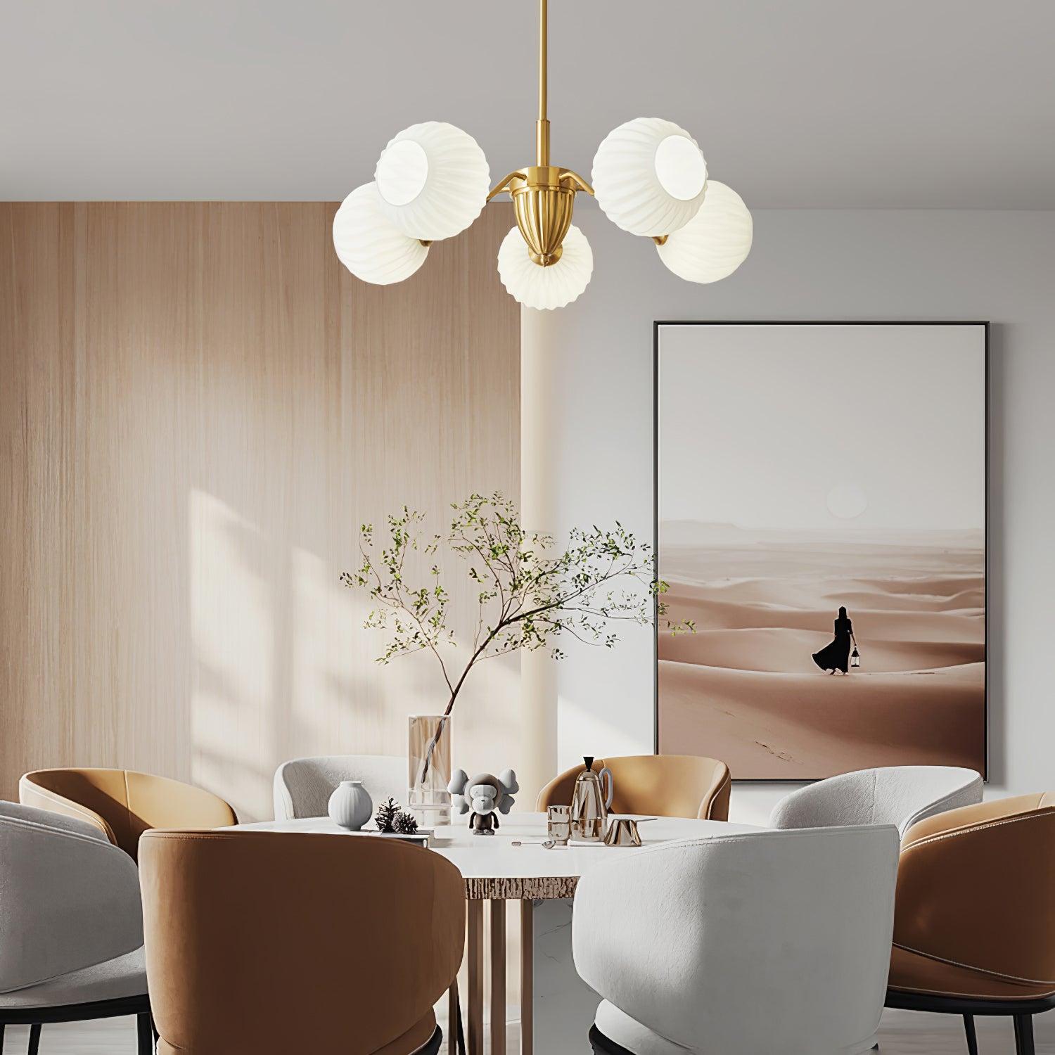 Ribbed Glass Ball Chandelier ∅ 31.5″-Sylvia Space