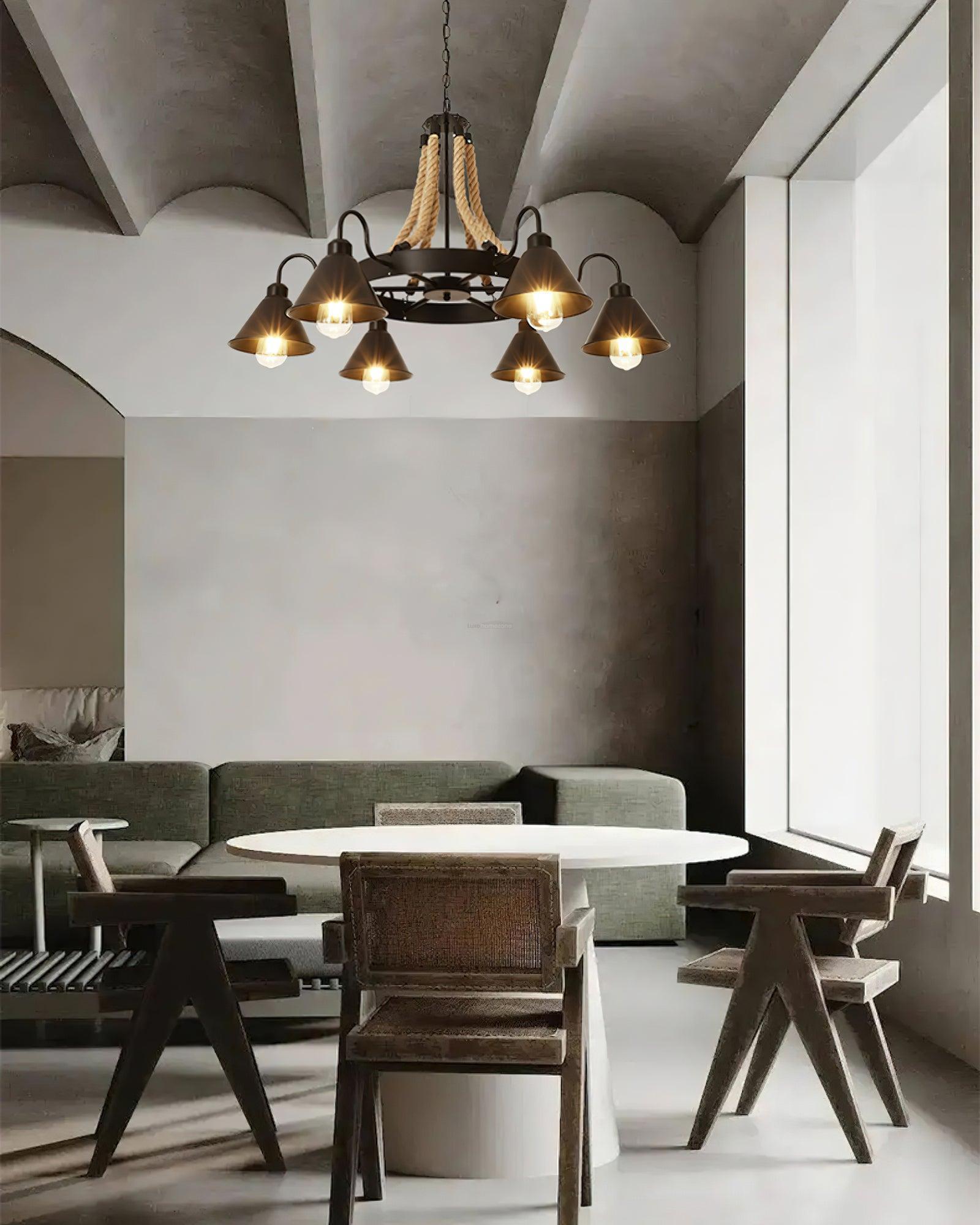 Hemp Rope Industrial Horn Chandelier with 6/8/12/16 heads-Sylvia Space