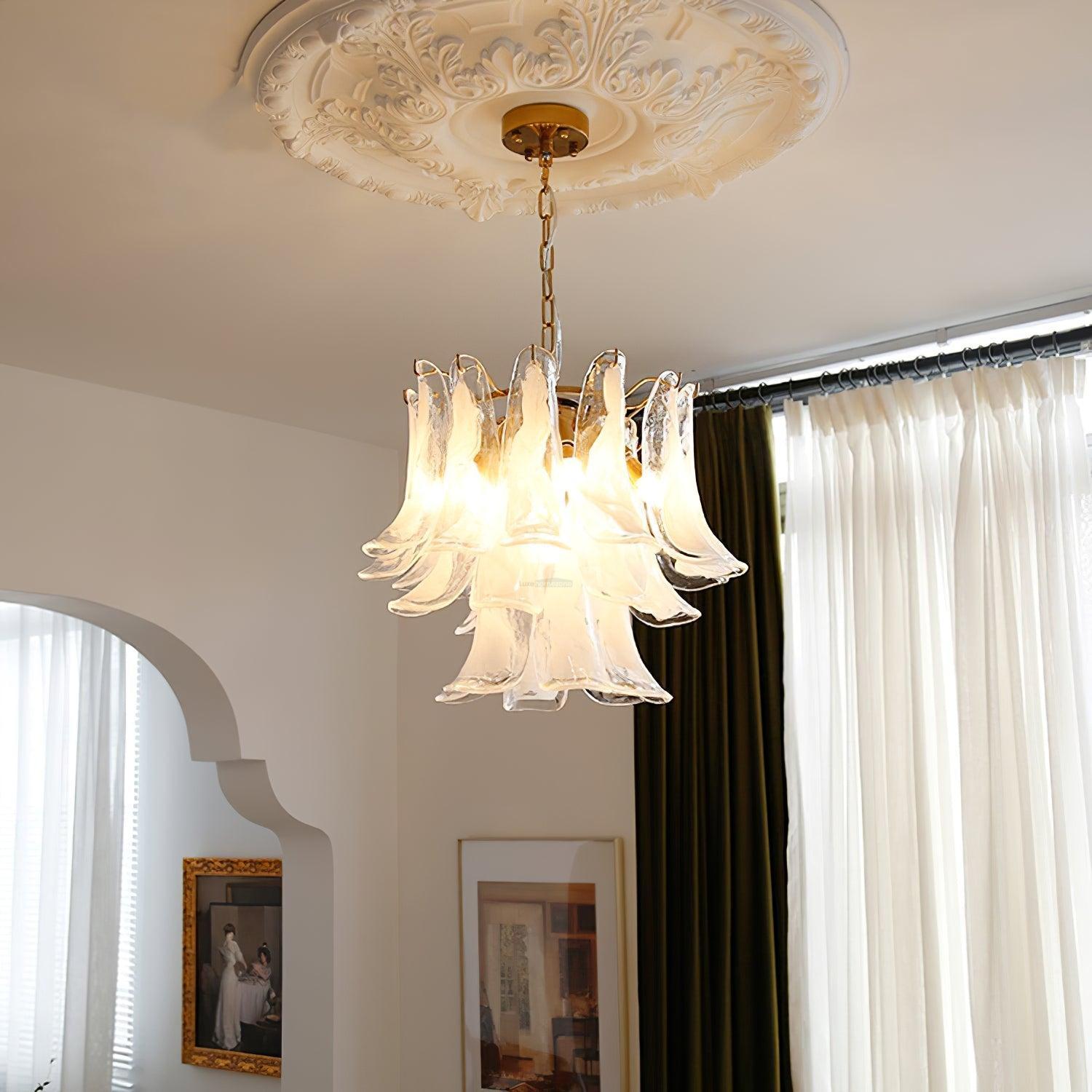 Glass Leaf Cascade Chandelier with 3/4 layer-Sylvia Space