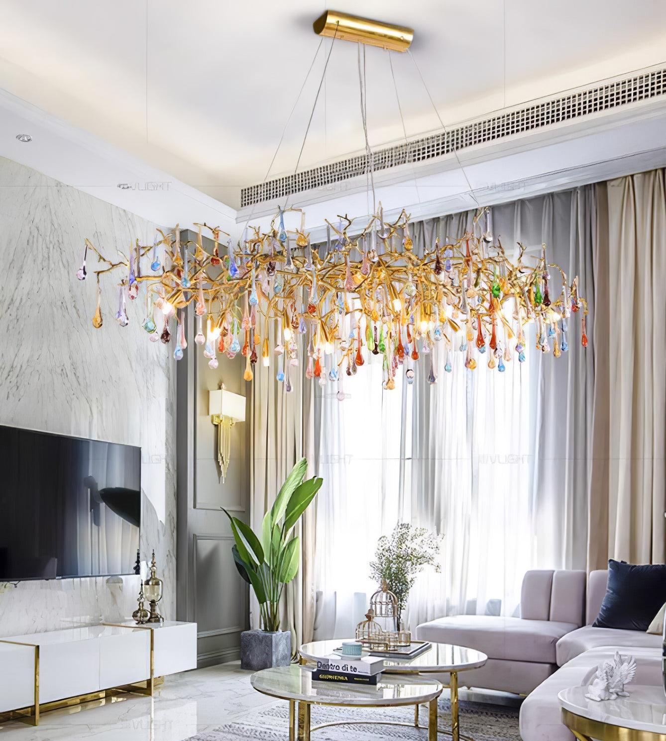 Colorful Teardrop Brass Branch Chandelier-Sylvia Space