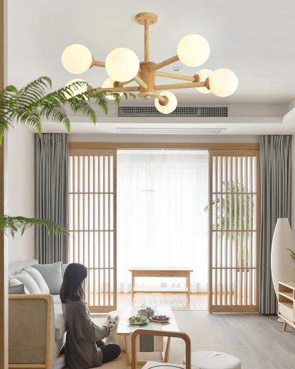 Kozan Wooden Chandelier with 6/8/10/12 heads-Sylvia Space