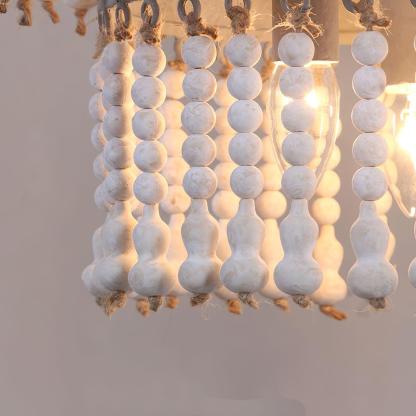 Three Tiered Wood Beaded Chandelier Φ 21.7″-Sylvia Space