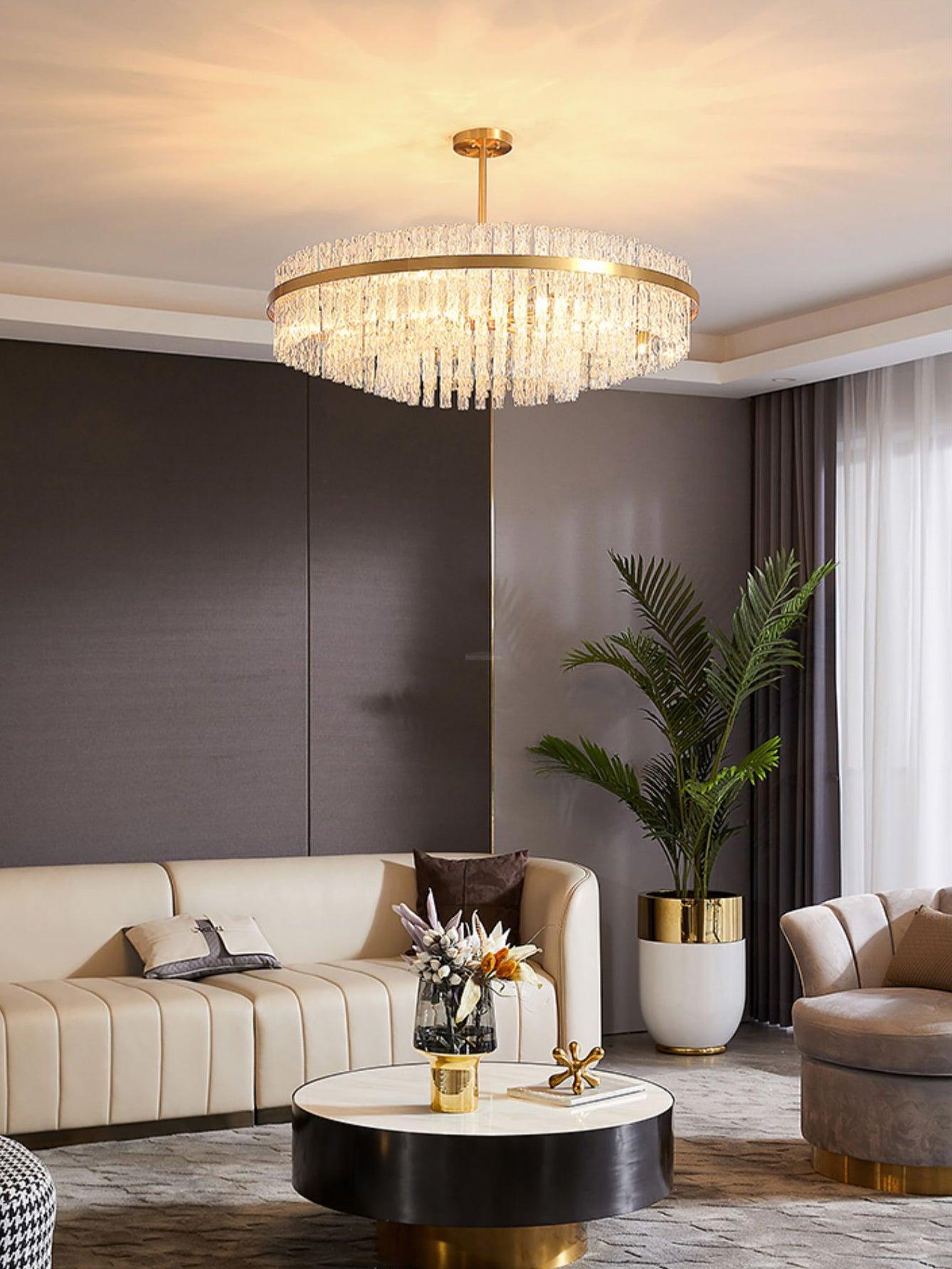 Gold & Clear Rod Round/Long canopy Chandelier-Sylvia Space