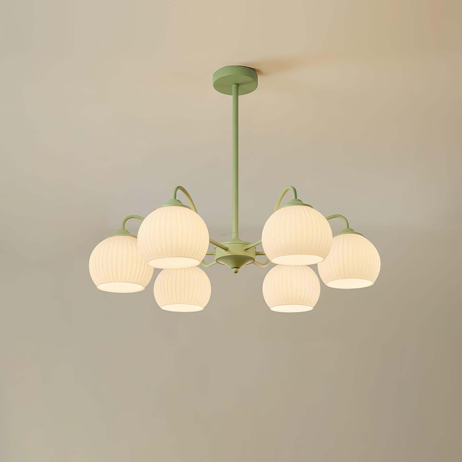 Ribbed Glass Matcha Chandelier with 6/8 heads-Sylvia Space