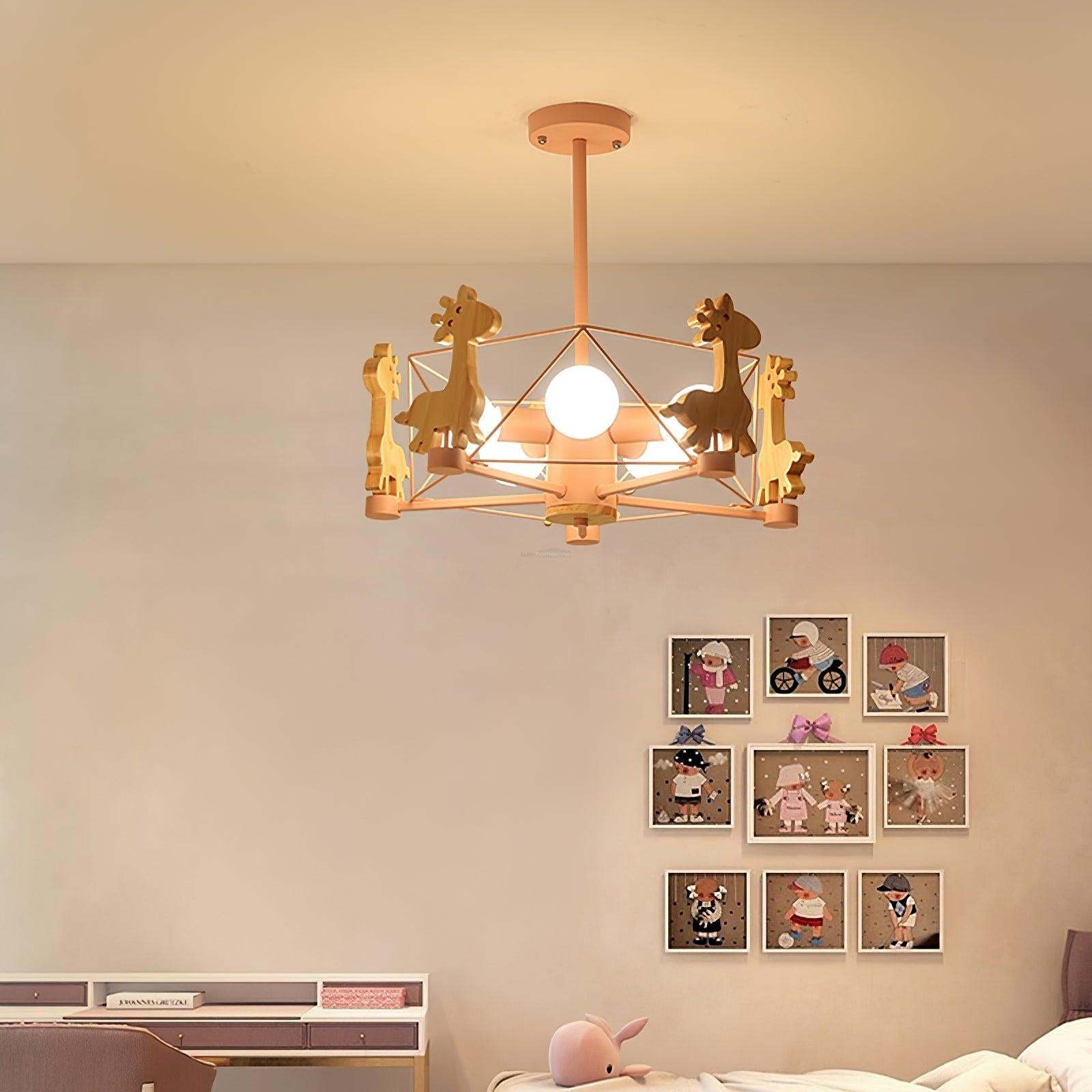Lovely Deer Wooden Chandelier ∅ 20.8″-Sylvia Space