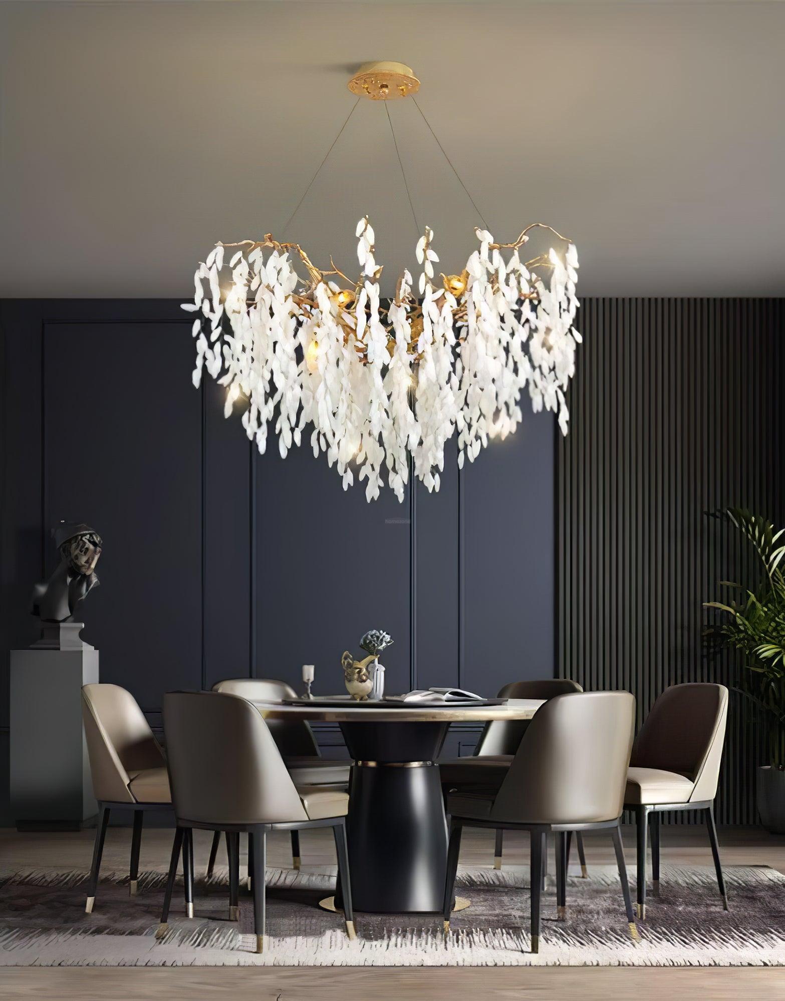White Jade Branch Brass Round Chandelier-Sylvia Space