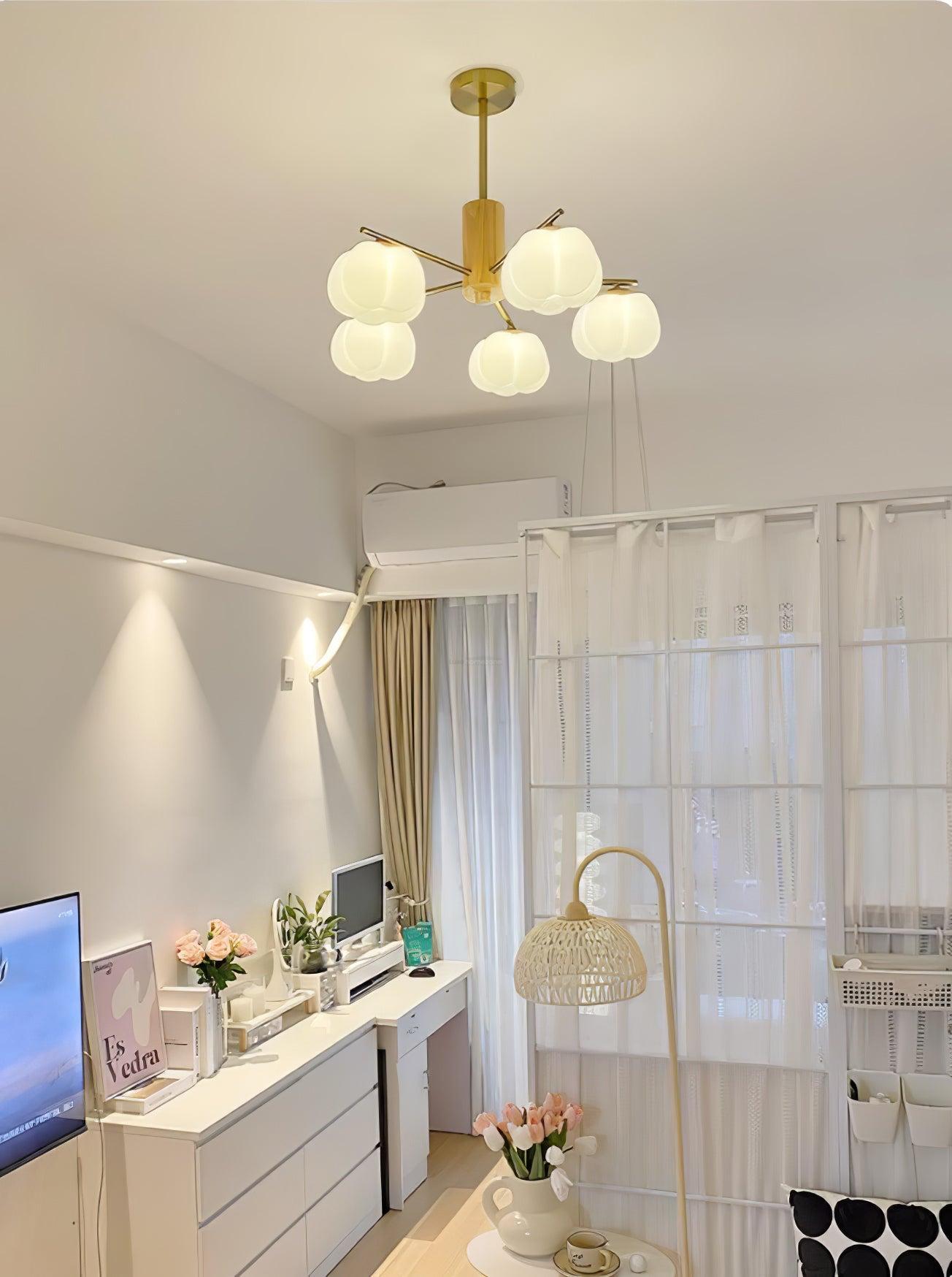 Wooden Cotton Balls Chandelier with 5/8 lamps-Sylvia Space