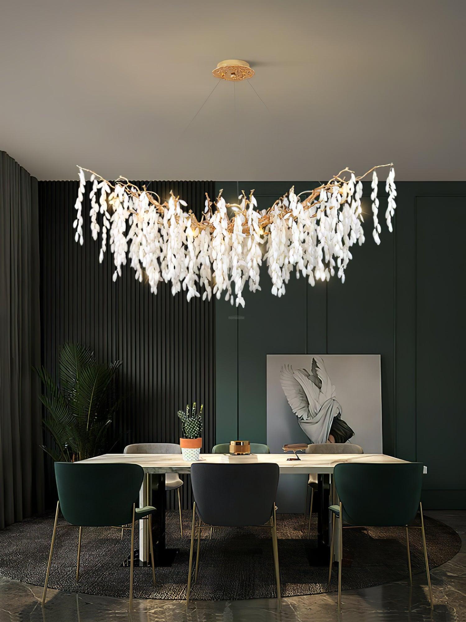 White Jade Branch Brass Round Chandelier-Sylvia Space