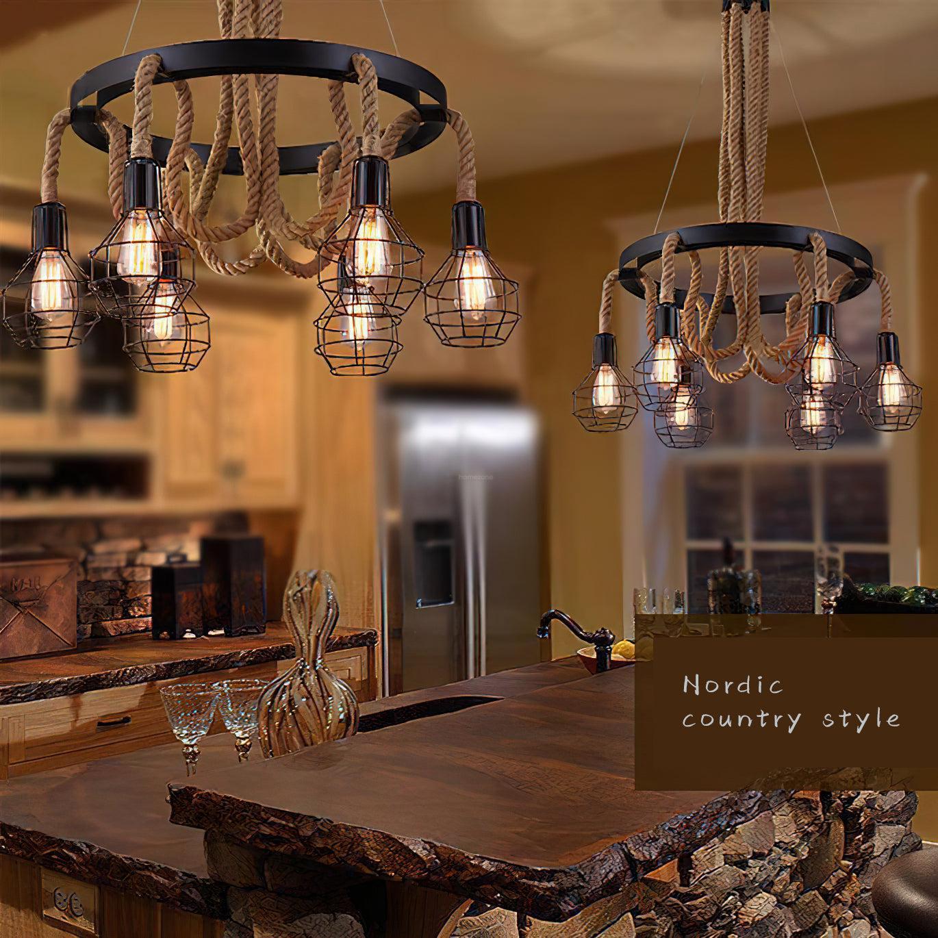 Hemp Rope Industrial Starfall Chandelier with 4/6/8 heads-Sylvia Space