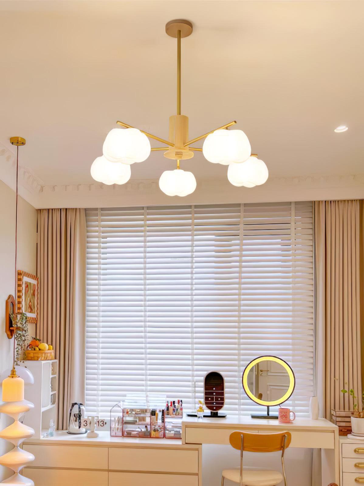 Wooden Cotton Balls Chandelier with 5/8 lamps-Sylvia Space