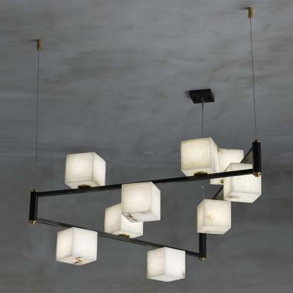 Alabaster Square Box Chandelier with 4/5/6/8/9 heads-Sylvia Space