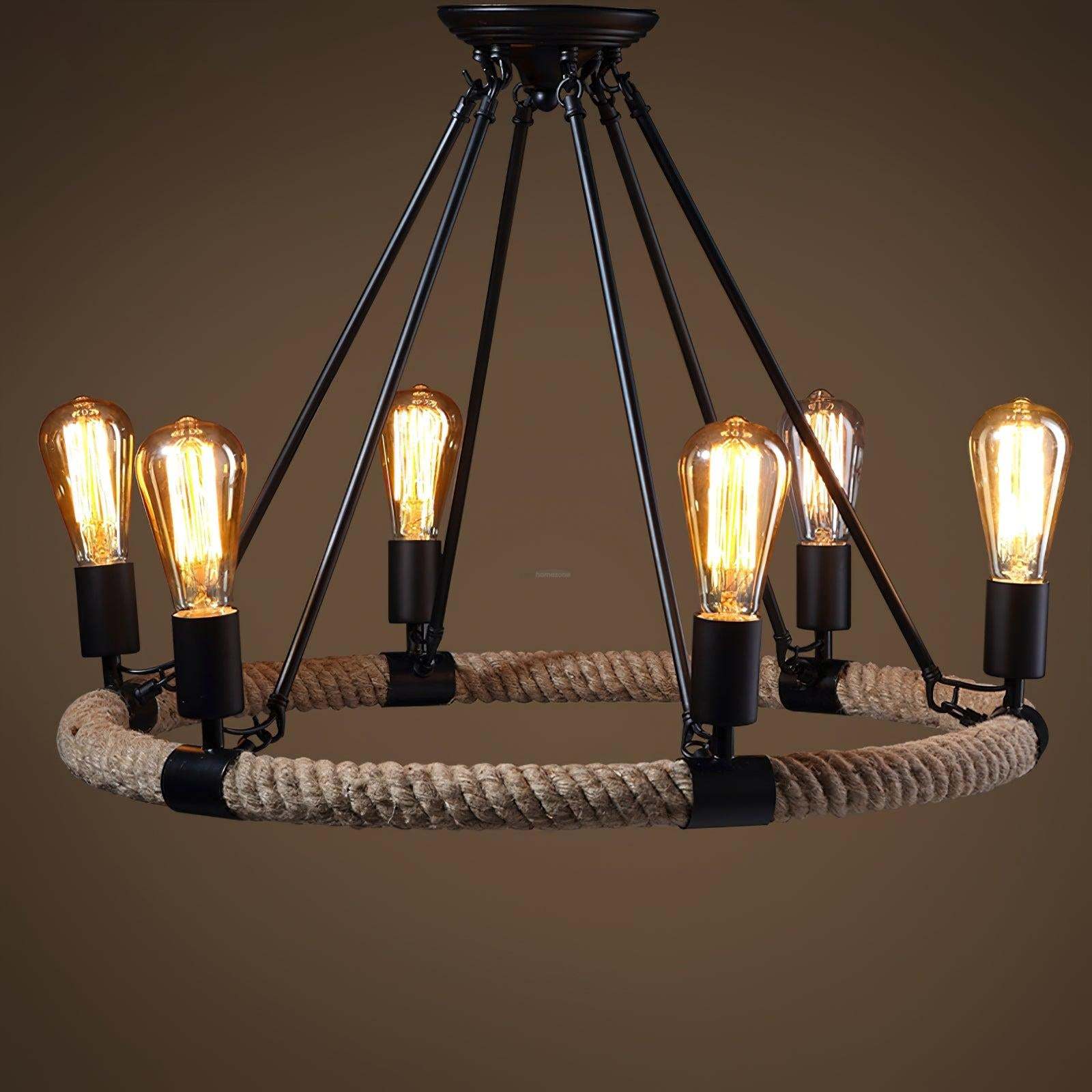 Hemp Rope Industrial Large Circle Chandelier ∅ 23.6″-Sylvia Space