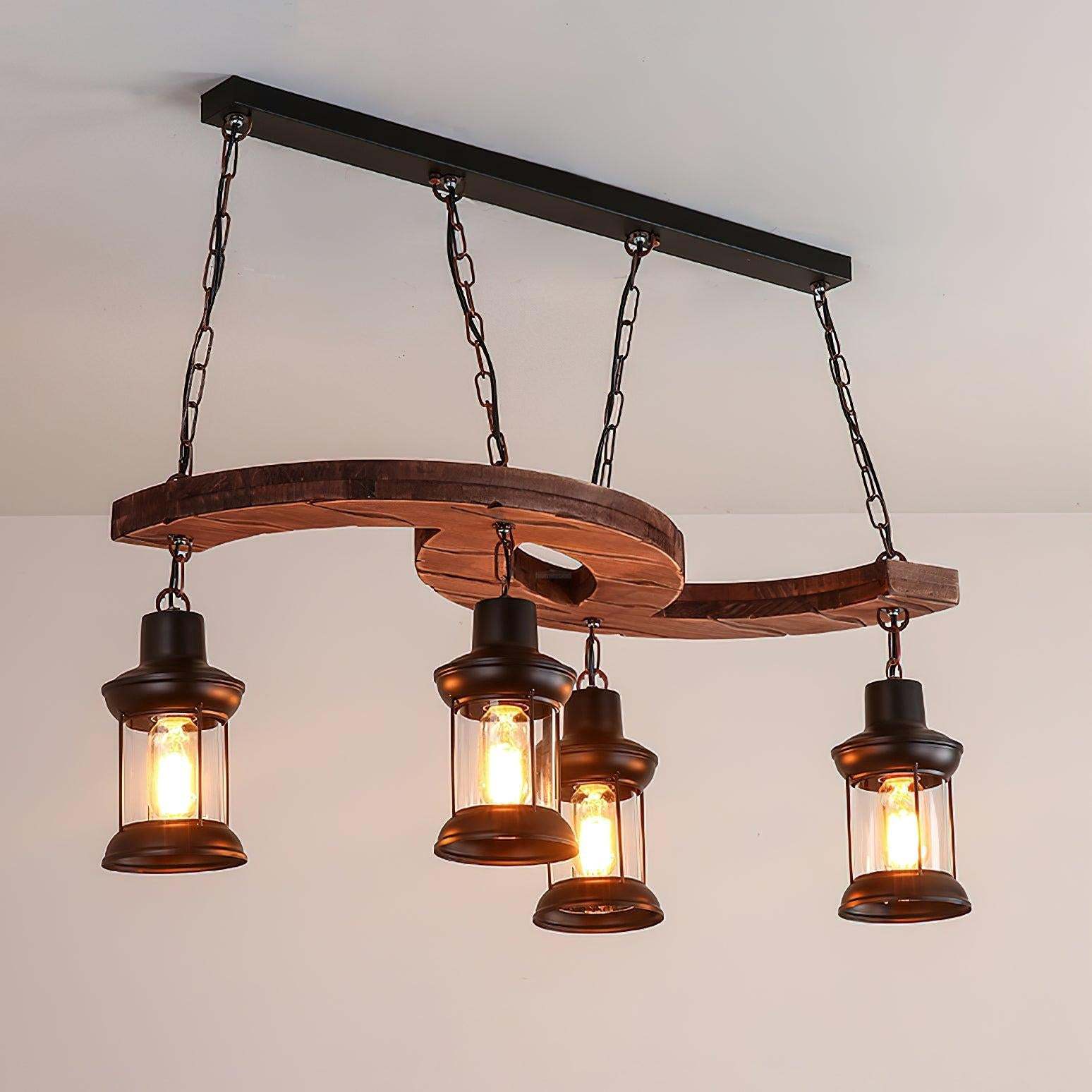 Retro Boat Wood Chandelier L 30.3″-Sylvia Space