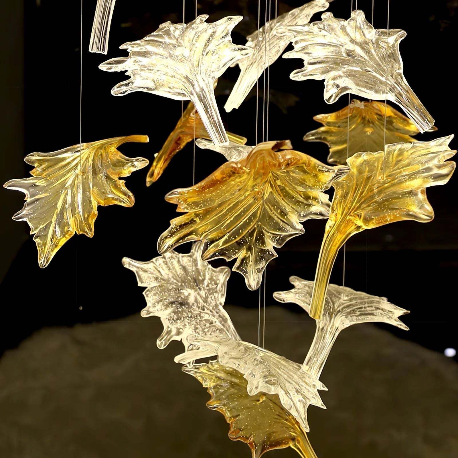 Multicolor Maple Leaf Art Glass Large Oversize Chandelier - Yovalighting