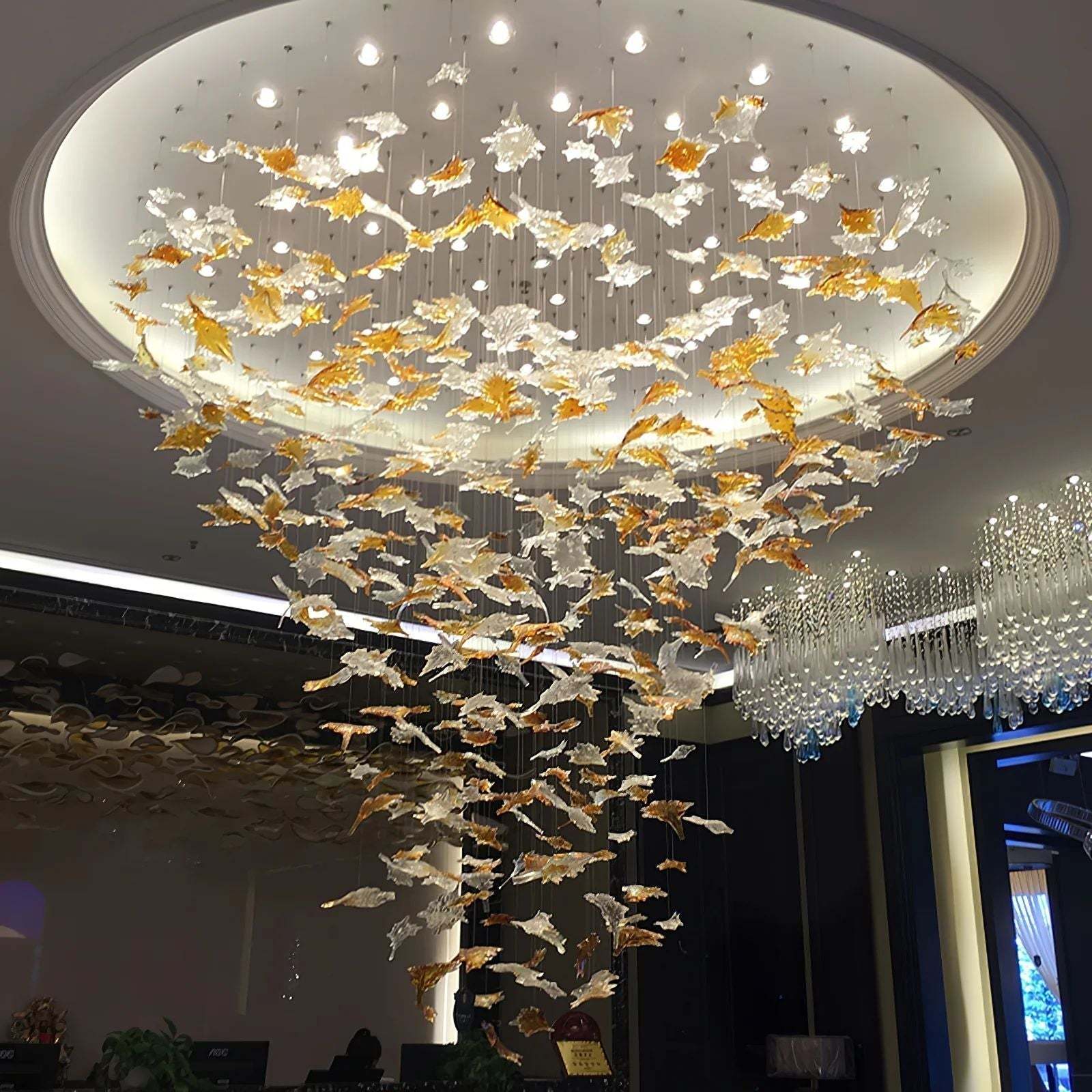 Multicolor Maple Leaf Art Glass Large Oversize Chandelier - Yovalighting