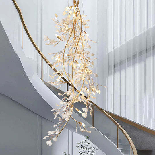 Gingko Porcelain Petal Staircase Modern Chandelier, Long Branch Chandelier-Sylvia Space
