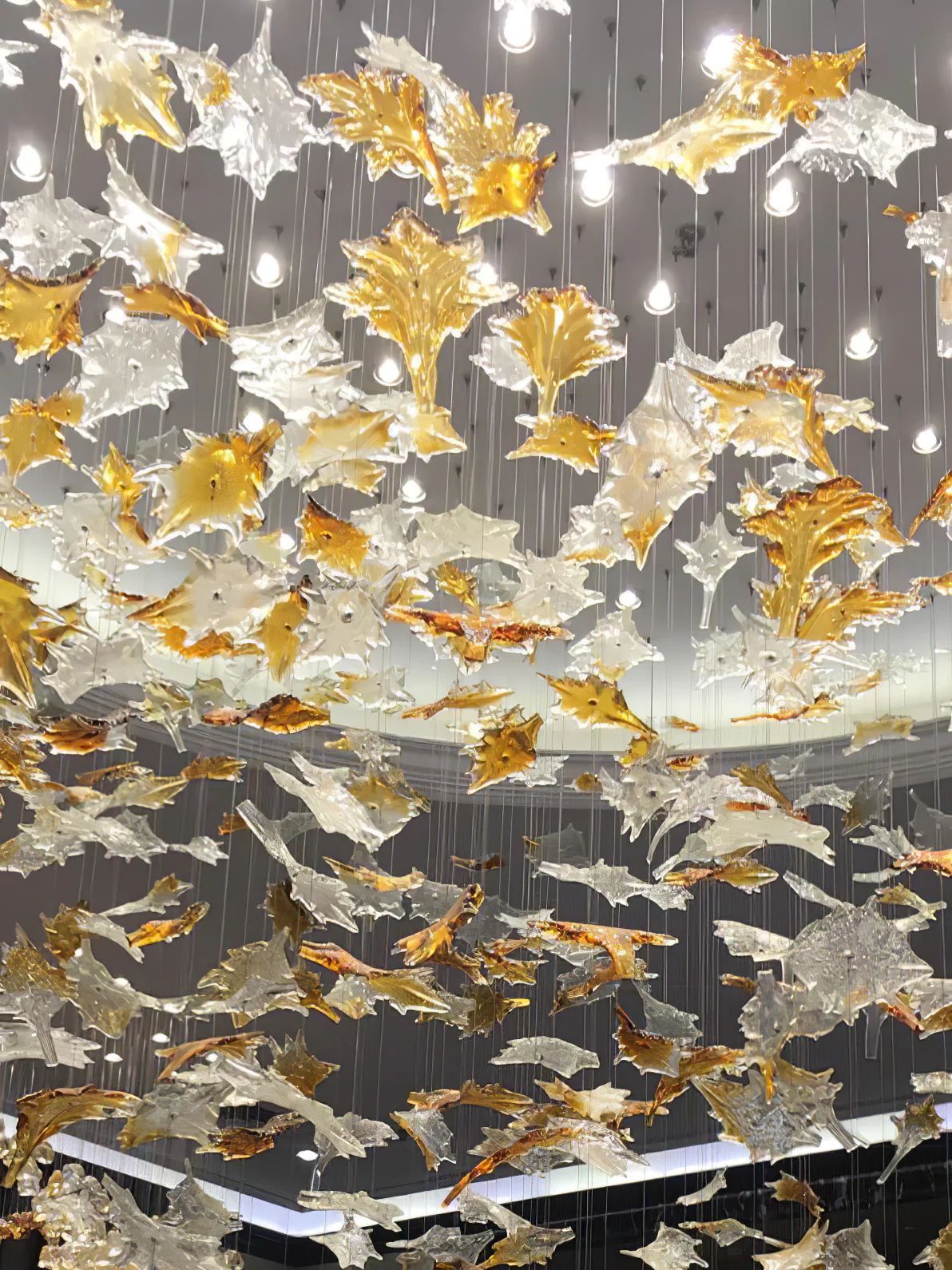 Multicolor Maple Leaf Art Glass Large Oversize Chandelier - Yovalighting