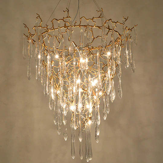 Quinn Crystal Branch Chandelier H 53.15", Long Staircase Chandelier-Sylvia Space