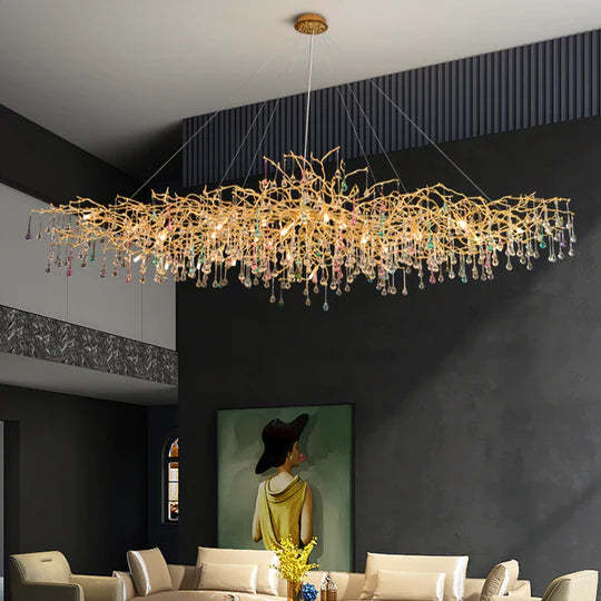 Lydia Crystal Raindrop Aluminum Branch Chandelier for Living room-Sylvia Space