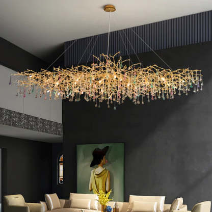 Lydia Crystal Raindrop Aluminum Branch Chandelier for Living room-Sylvia Space